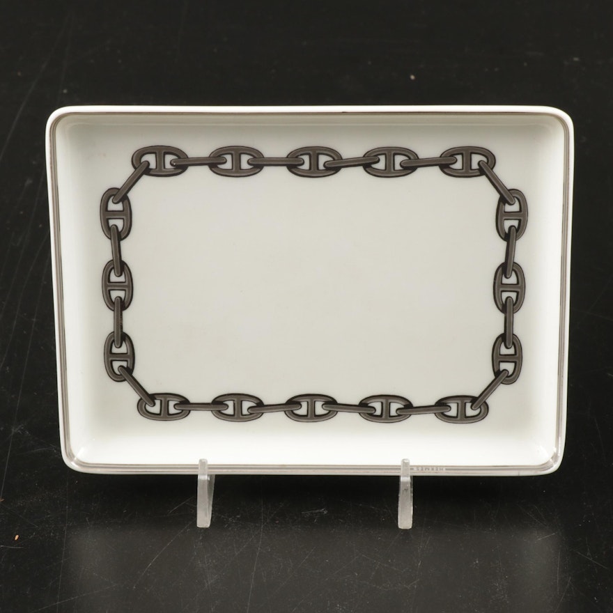 Hermès "Chaine d'Ancre" Platinum Decorated Porcelain Tray