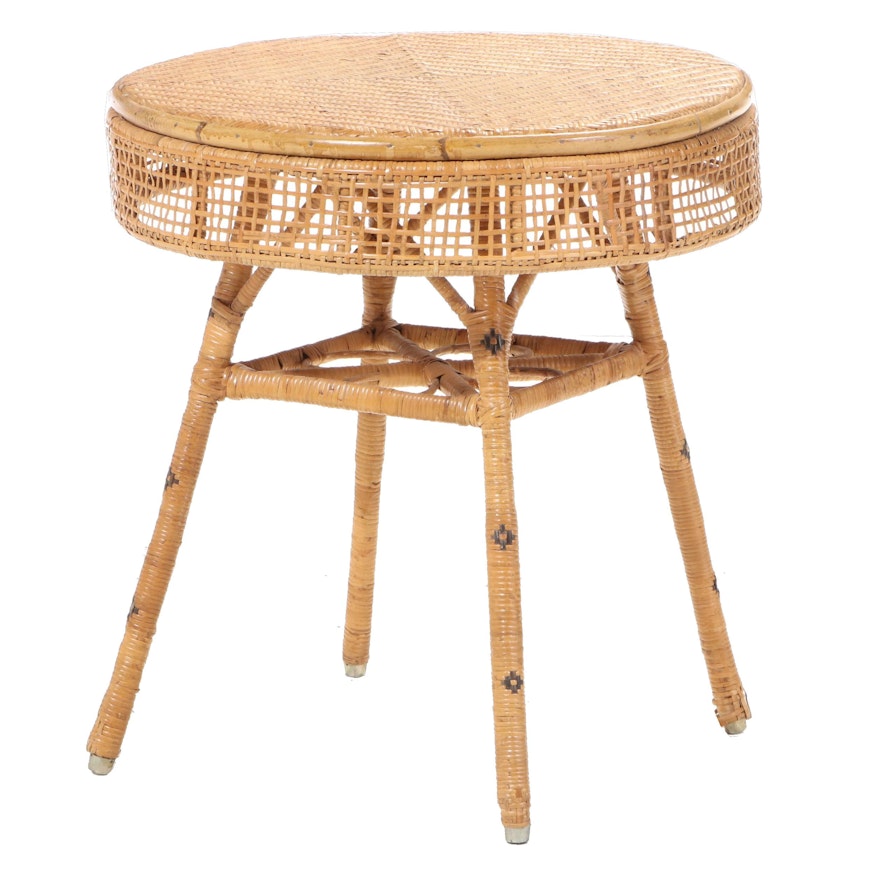 Woven Cane Open Apron End Table