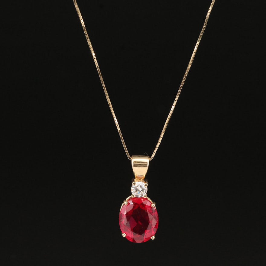 14K Ruby and Diamond Pendant Necklace