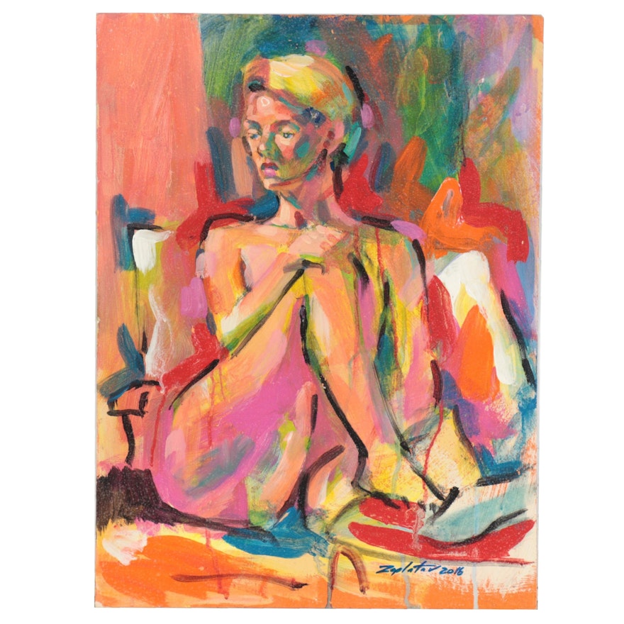 Raymond Zaplatar Acrylic Painting of Female Figure, 2016