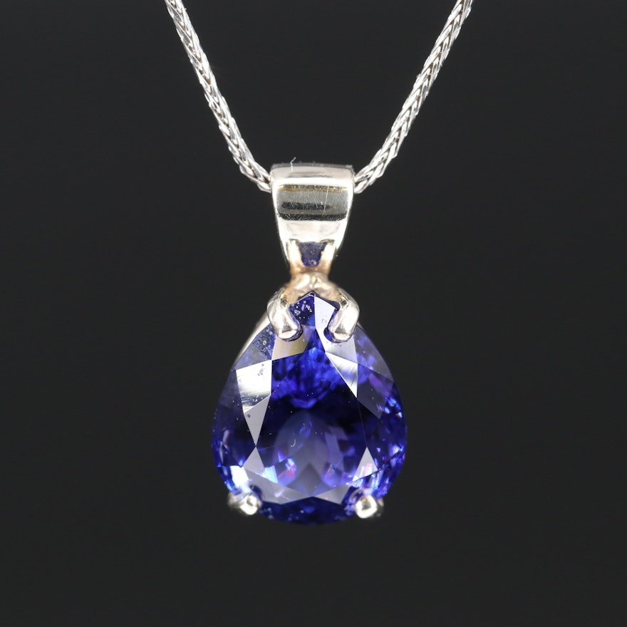 14K 7.97 CT Tanzanite Solitaire Pendant Necklace