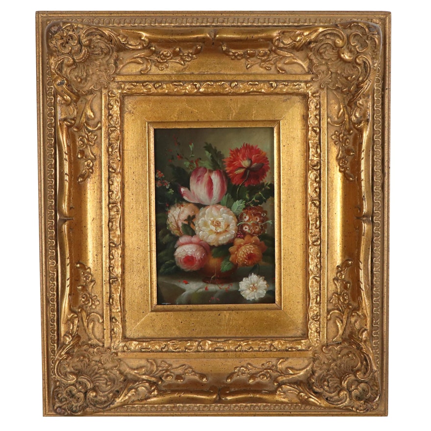 Still Life Oil Painting of Flower Arrangement, Late 20th Century