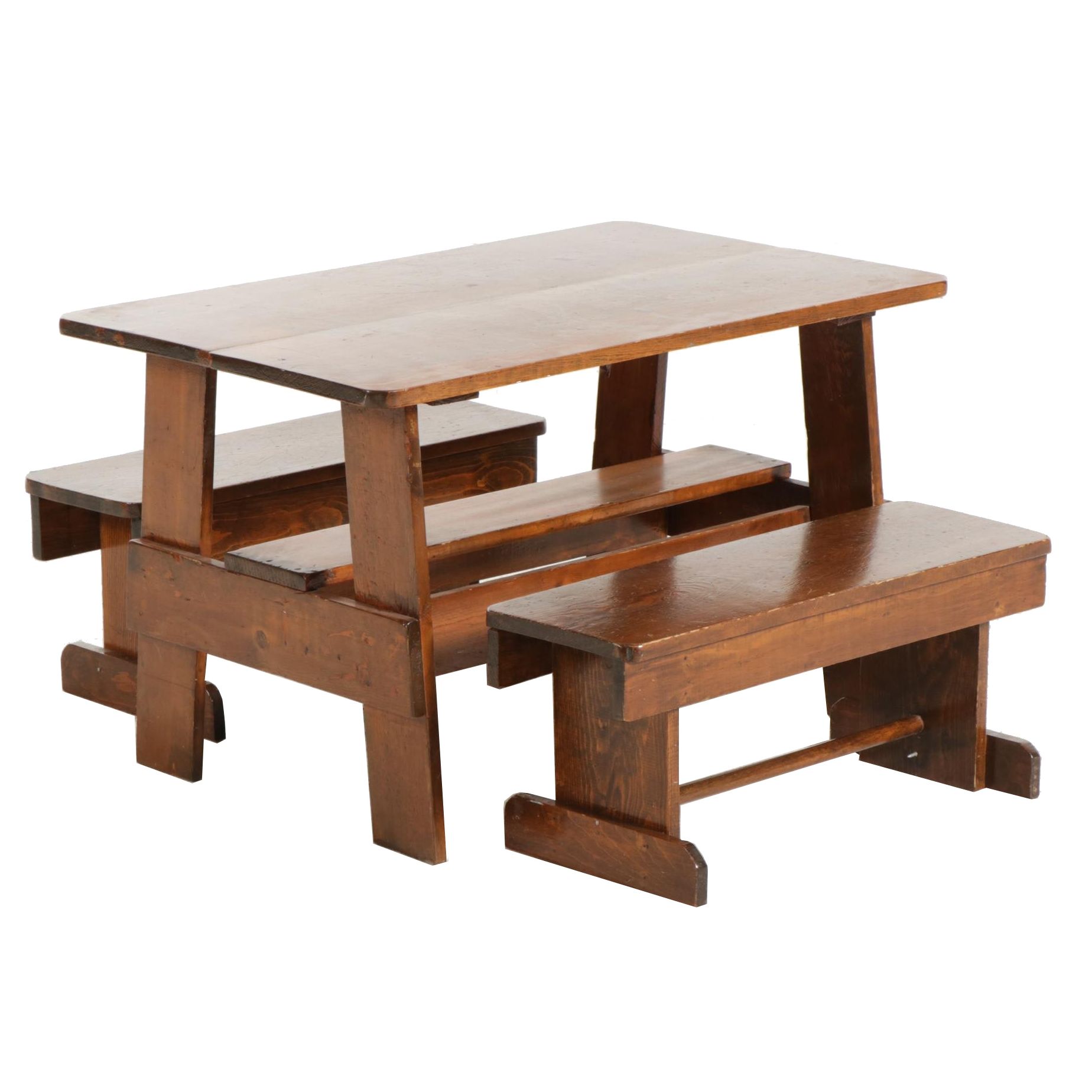 Rustic Pine Child's Table and Benches, 21st Century