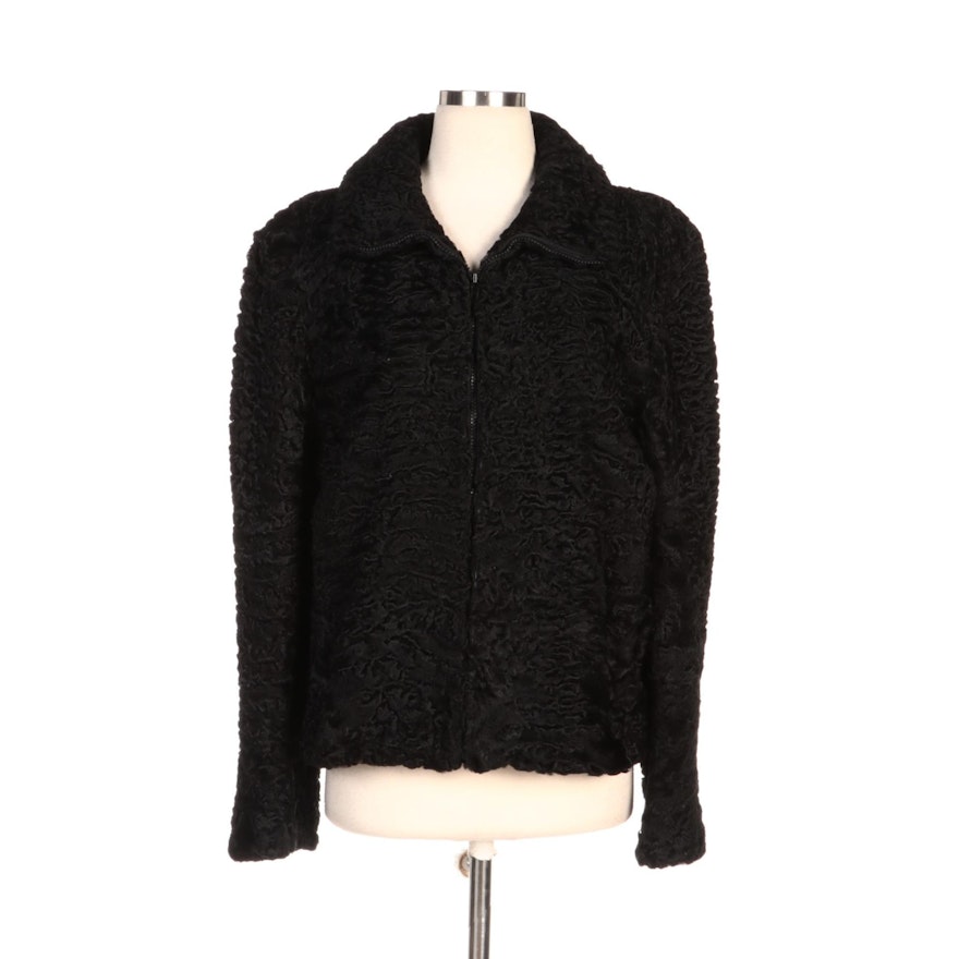 Black Persian Lamb Fur Zipper-Front Jacket for Embry's