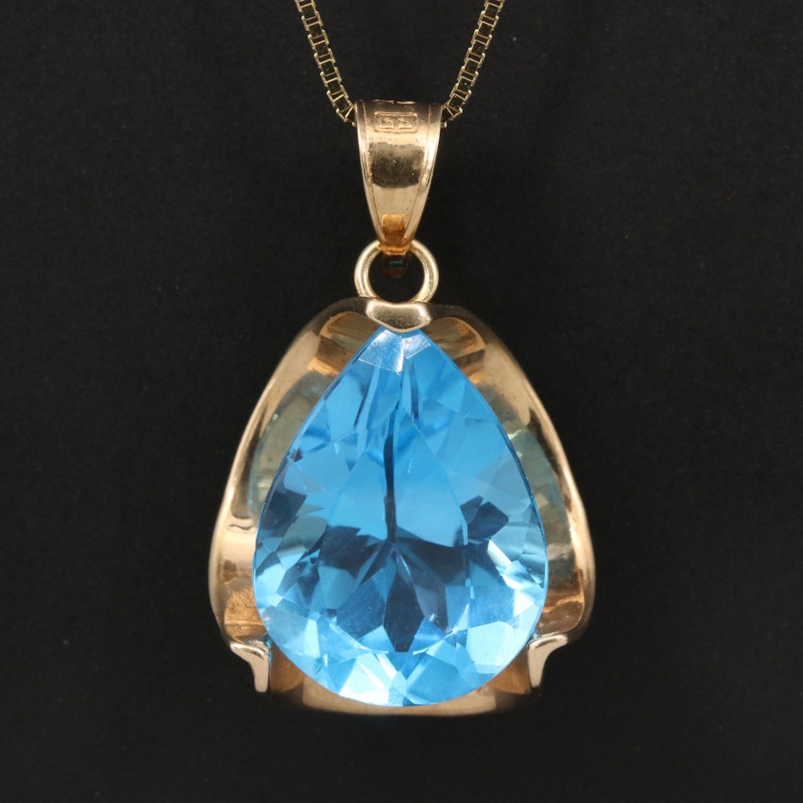 14K 11.25 CT Topaz Pendant Necklace