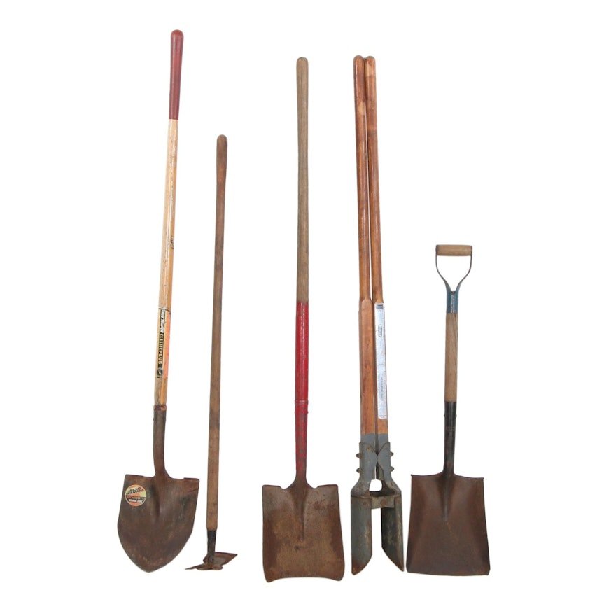 Sears Craftsman Post Hole Digger, Shovels, and Garden Hoe