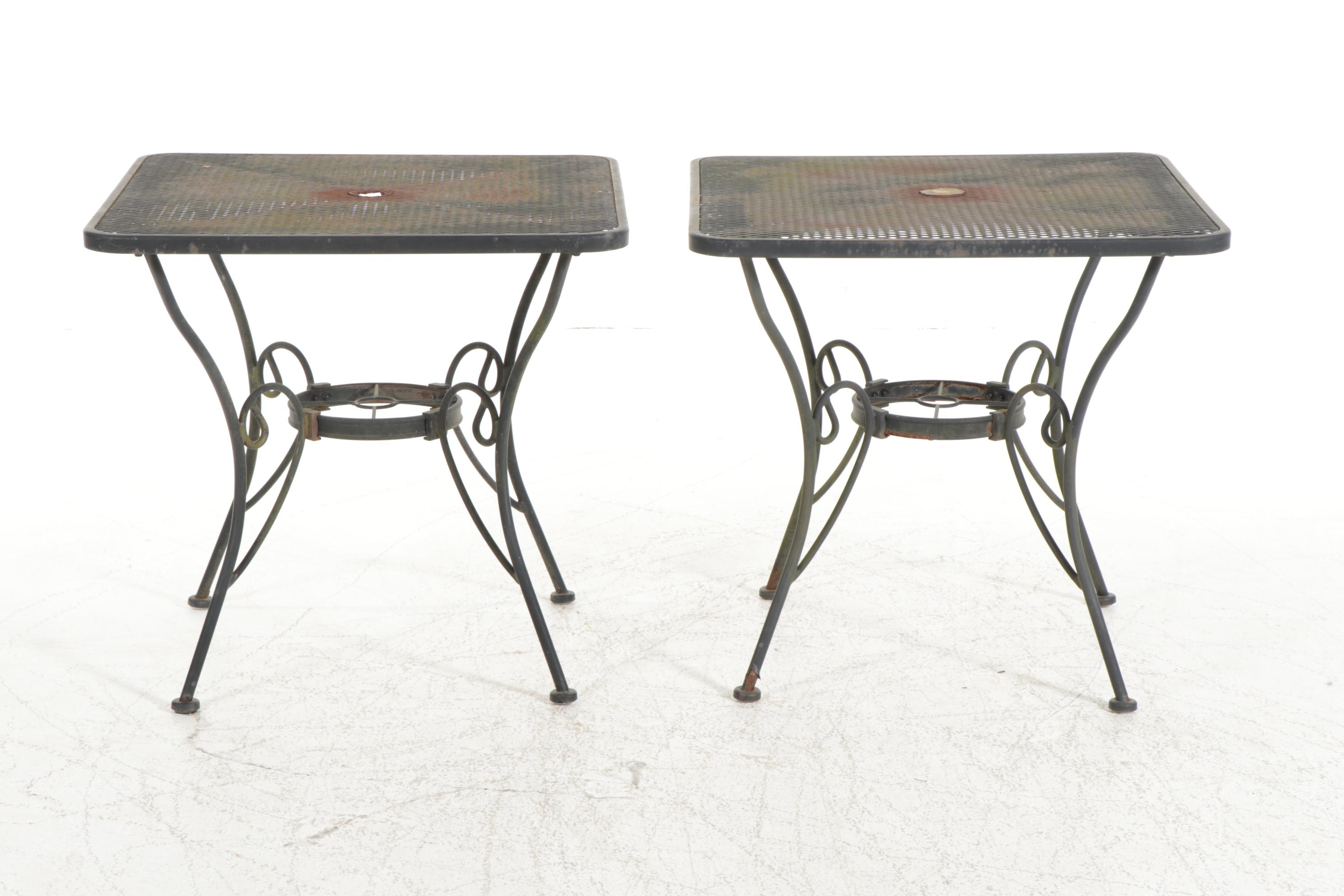Pair of Wrought Iron Patio Tables with Six Chairs, Mid-20th Century