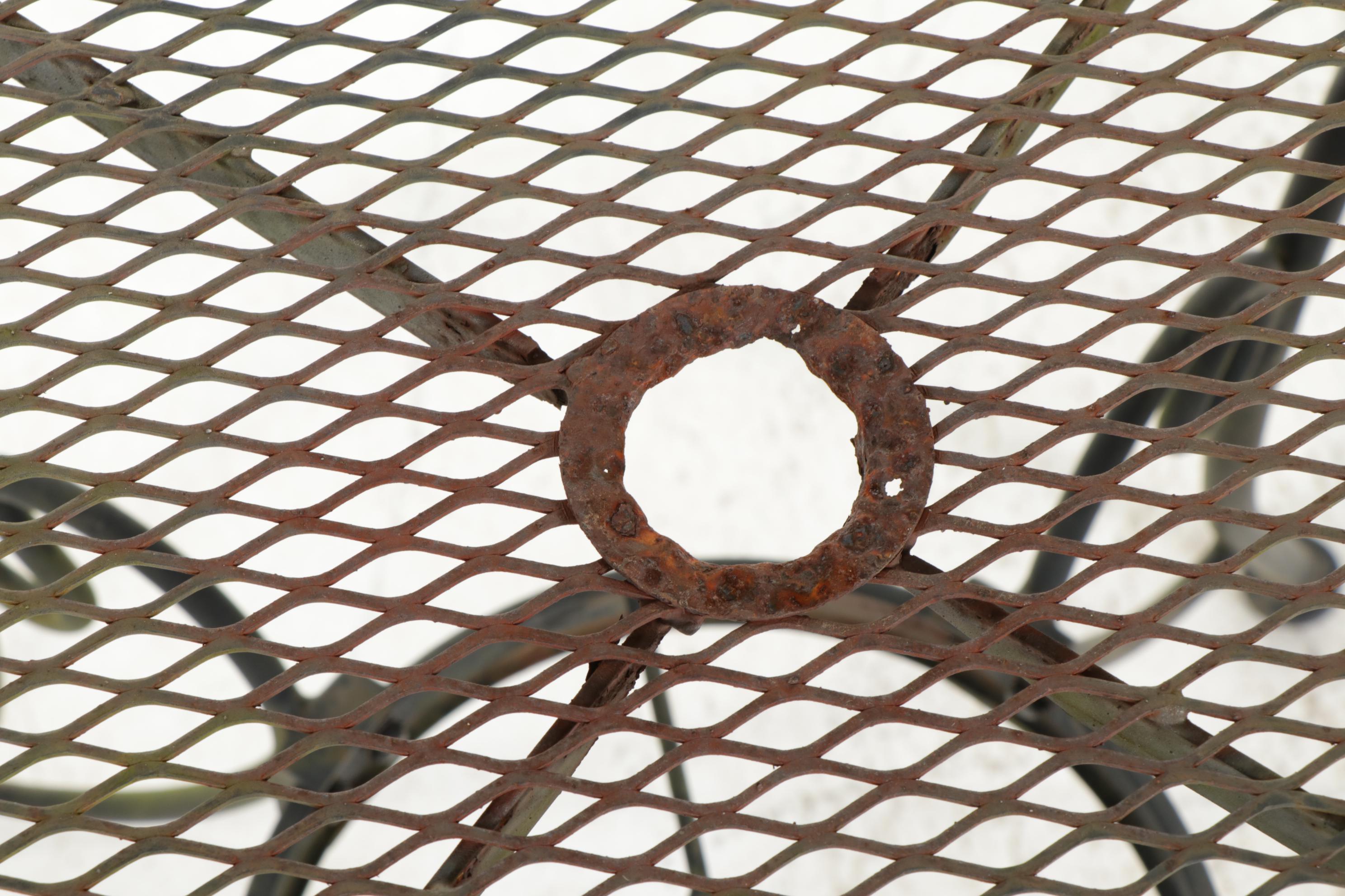 Pair of Wrought Iron Patio Tables with Six Chairs, Mid-20th Century