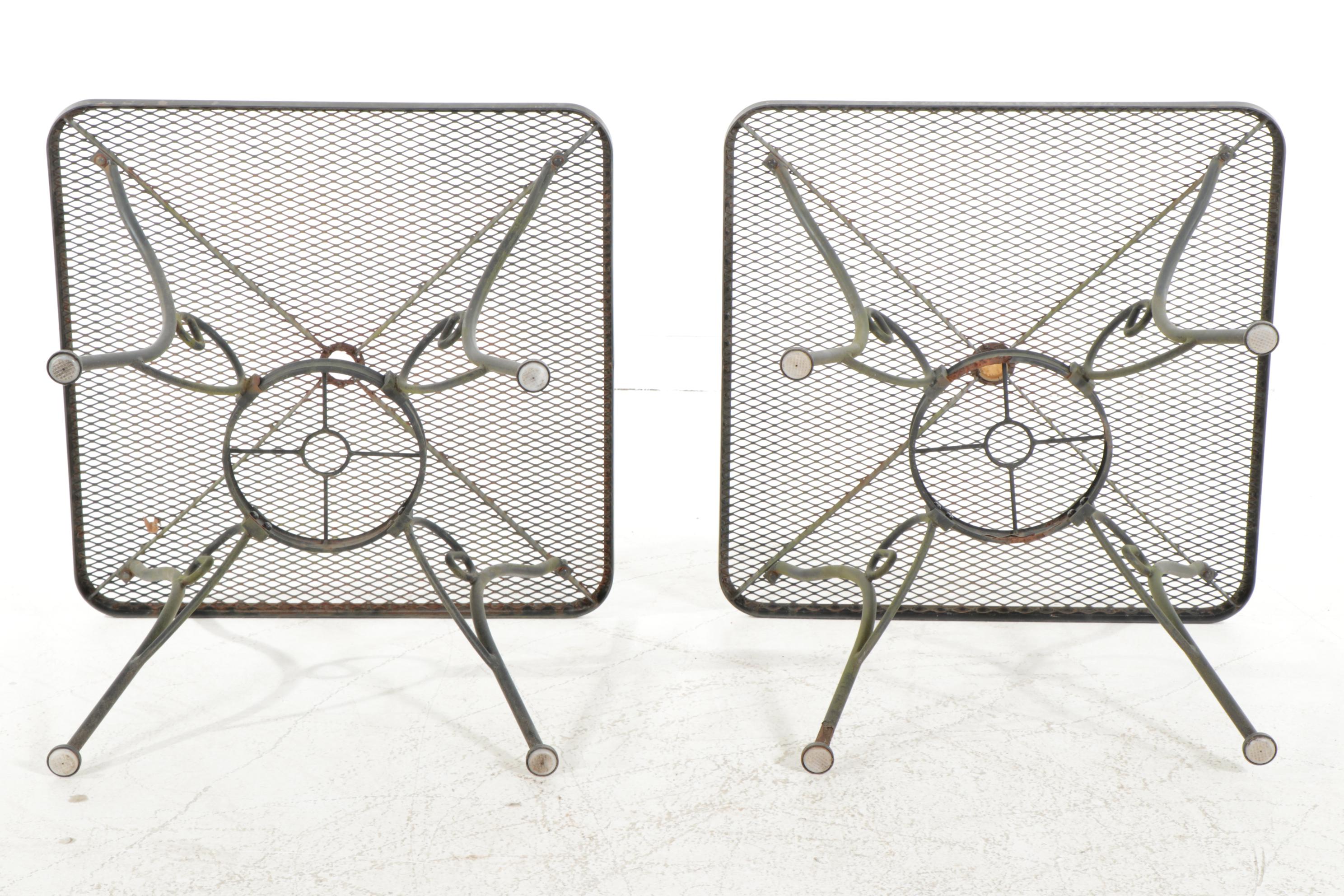 Pair of Wrought Iron Patio Tables with Six Chairs, Mid-20th Century
