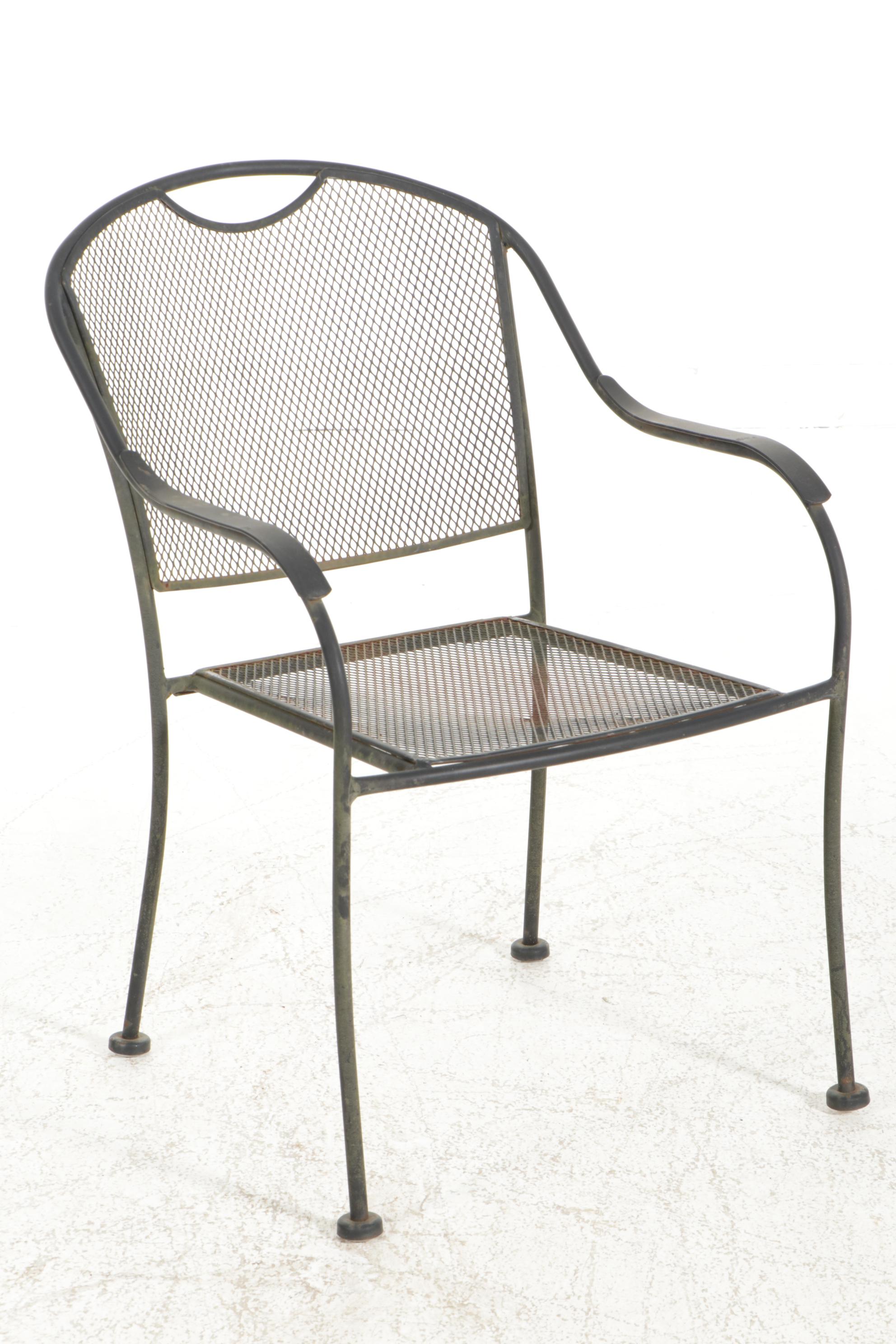 Pair of Wrought Iron Patio Tables with Six Chairs, Mid-20th Century