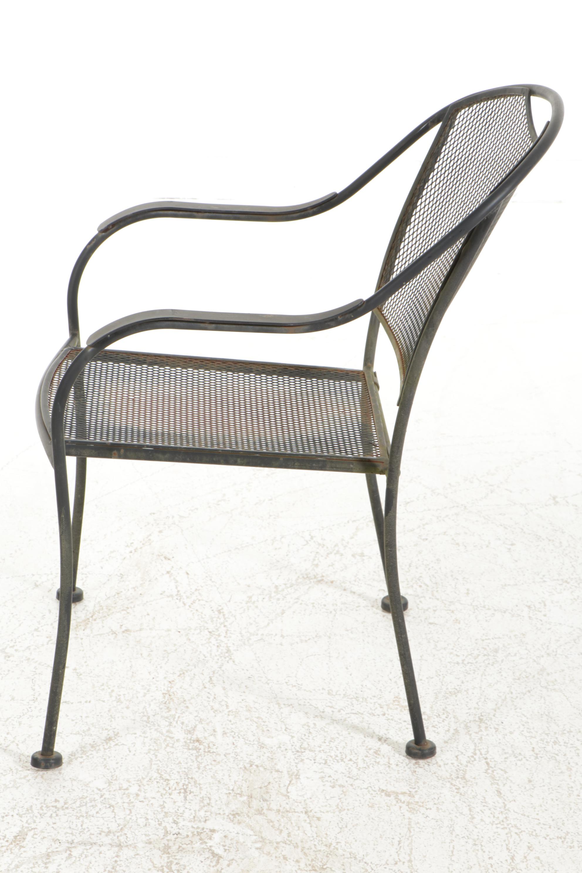 Pair of Wrought Iron Patio Tables with Six Chairs, Mid-20th Century