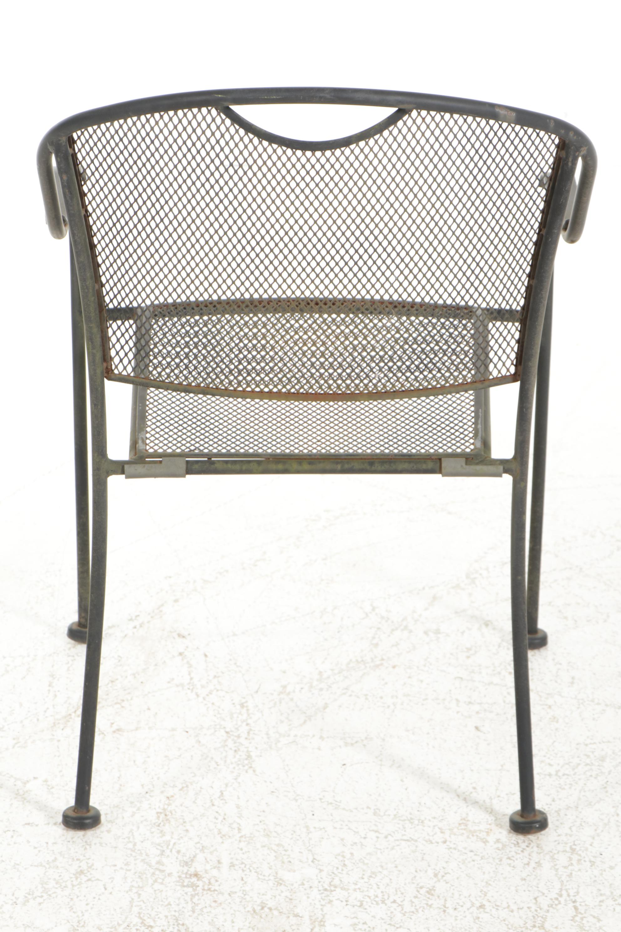 Pair of Wrought Iron Patio Tables with Six Chairs, Mid-20th Century