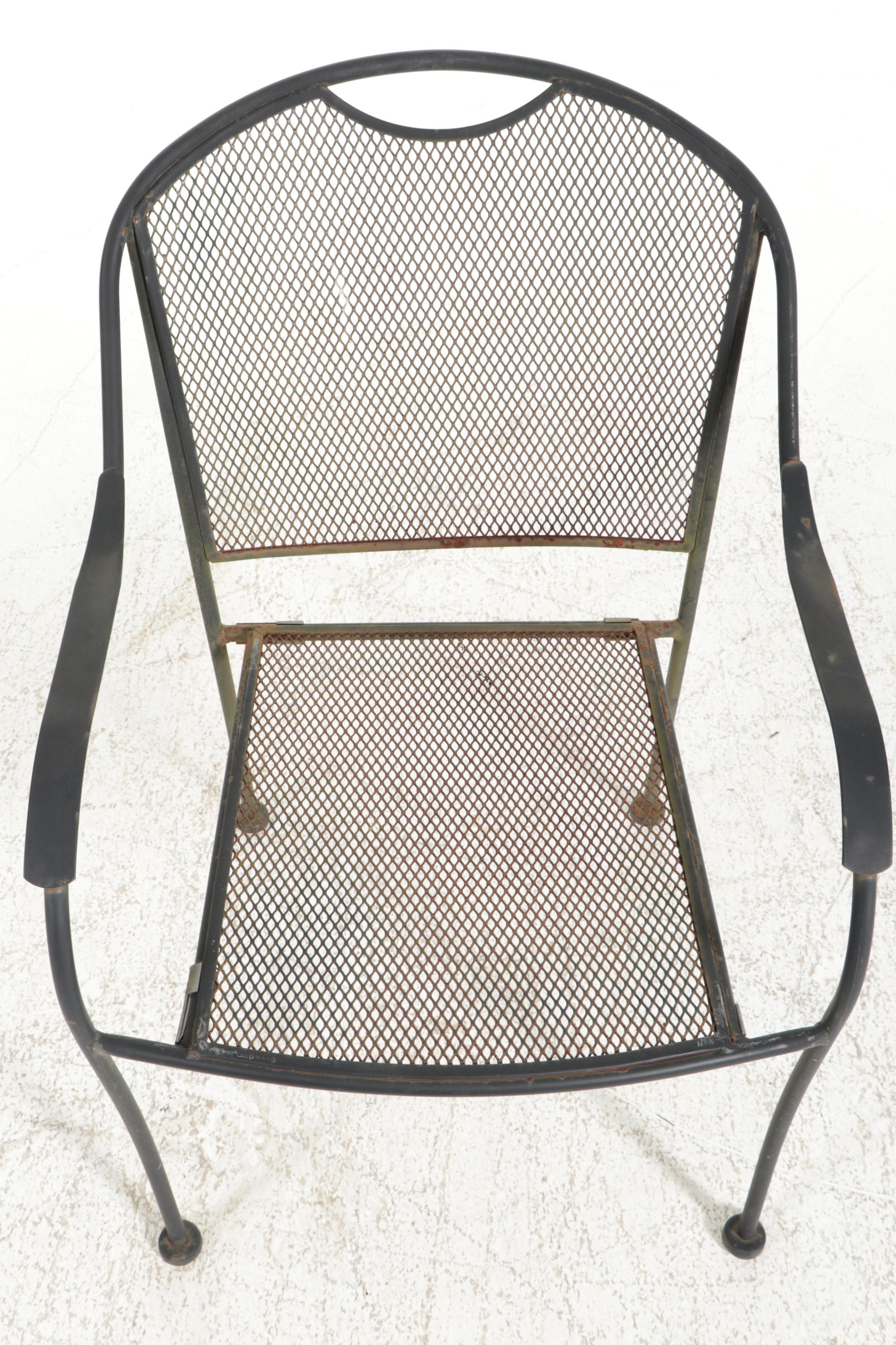 Pair of Wrought Iron Patio Tables with Six Chairs, Mid-20th Century