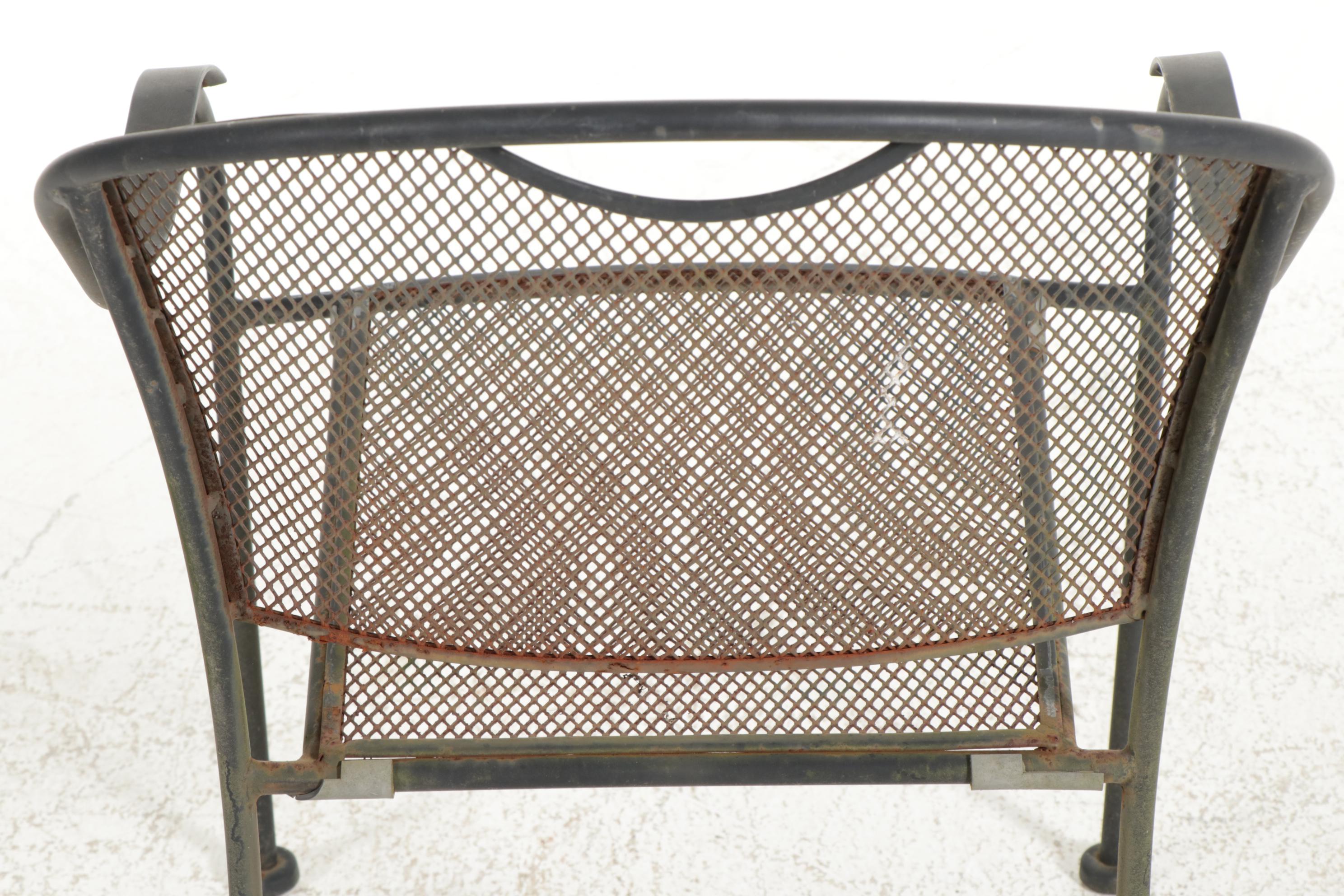Pair of Wrought Iron Patio Tables with Six Chairs, Mid-20th Century