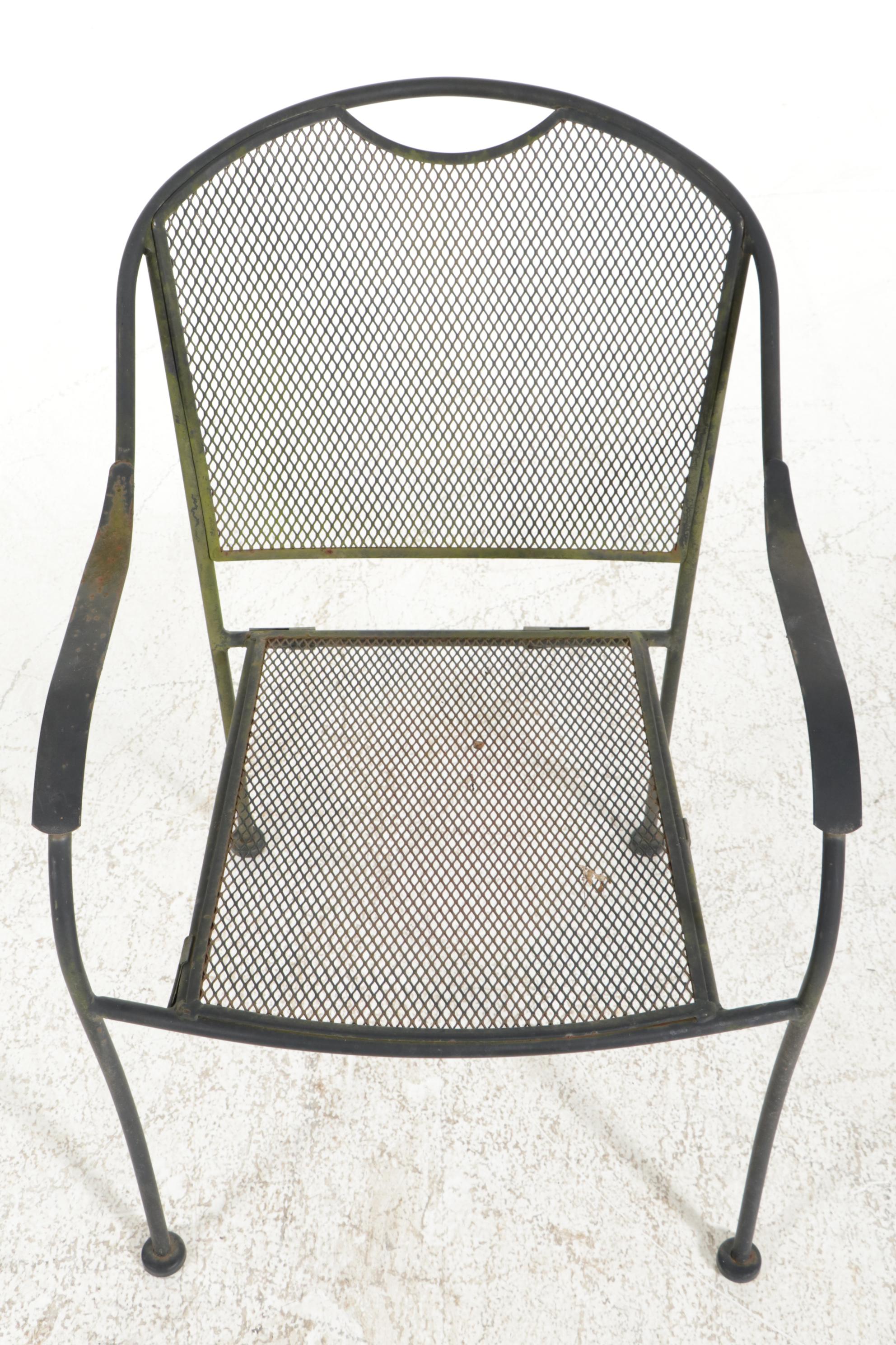 Pair of Wrought Iron Patio Tables with Six Chairs, Mid-20th Century