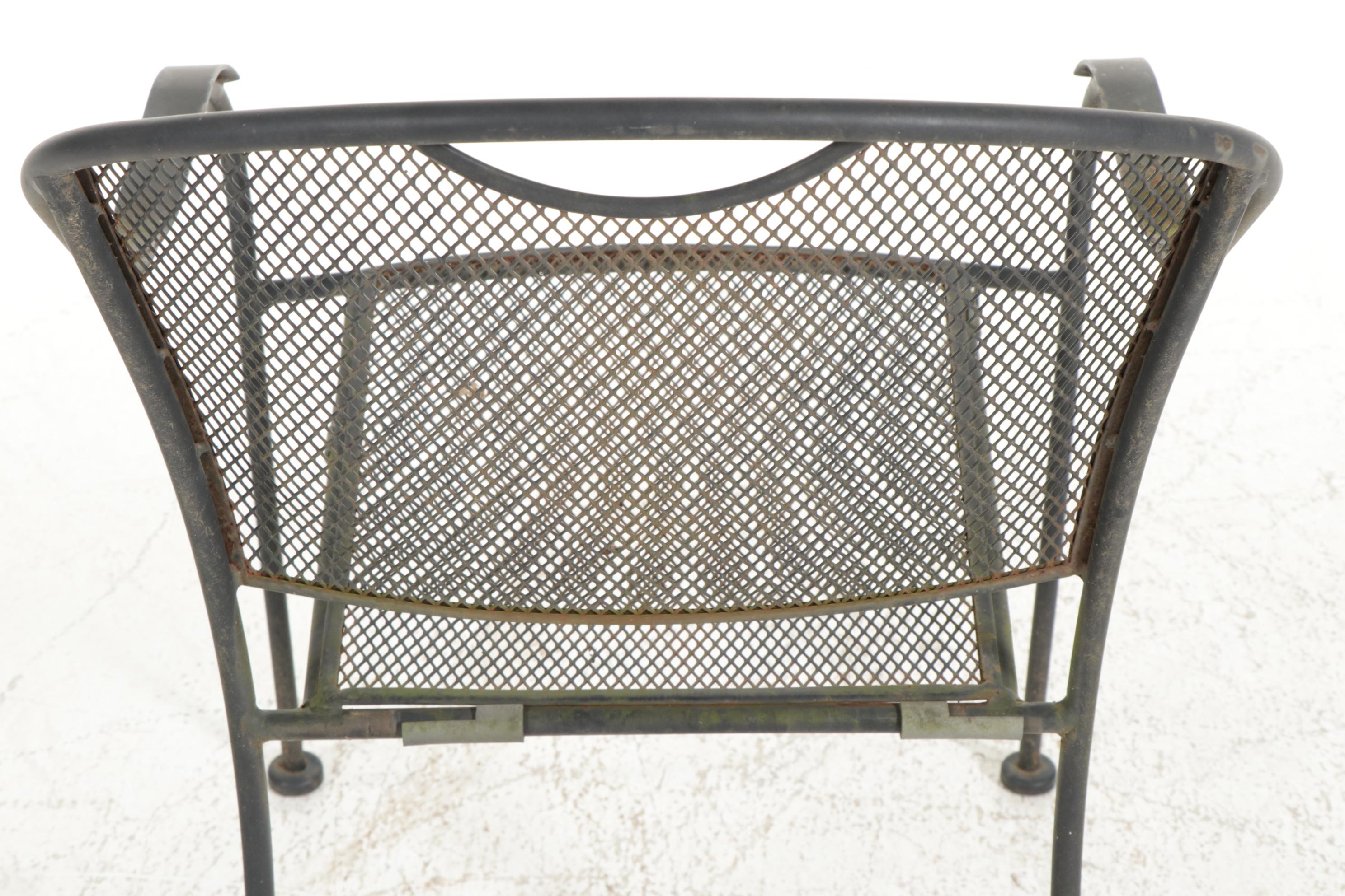Pair of Wrought Iron Patio Tables with Six Chairs, Mid-20th Century