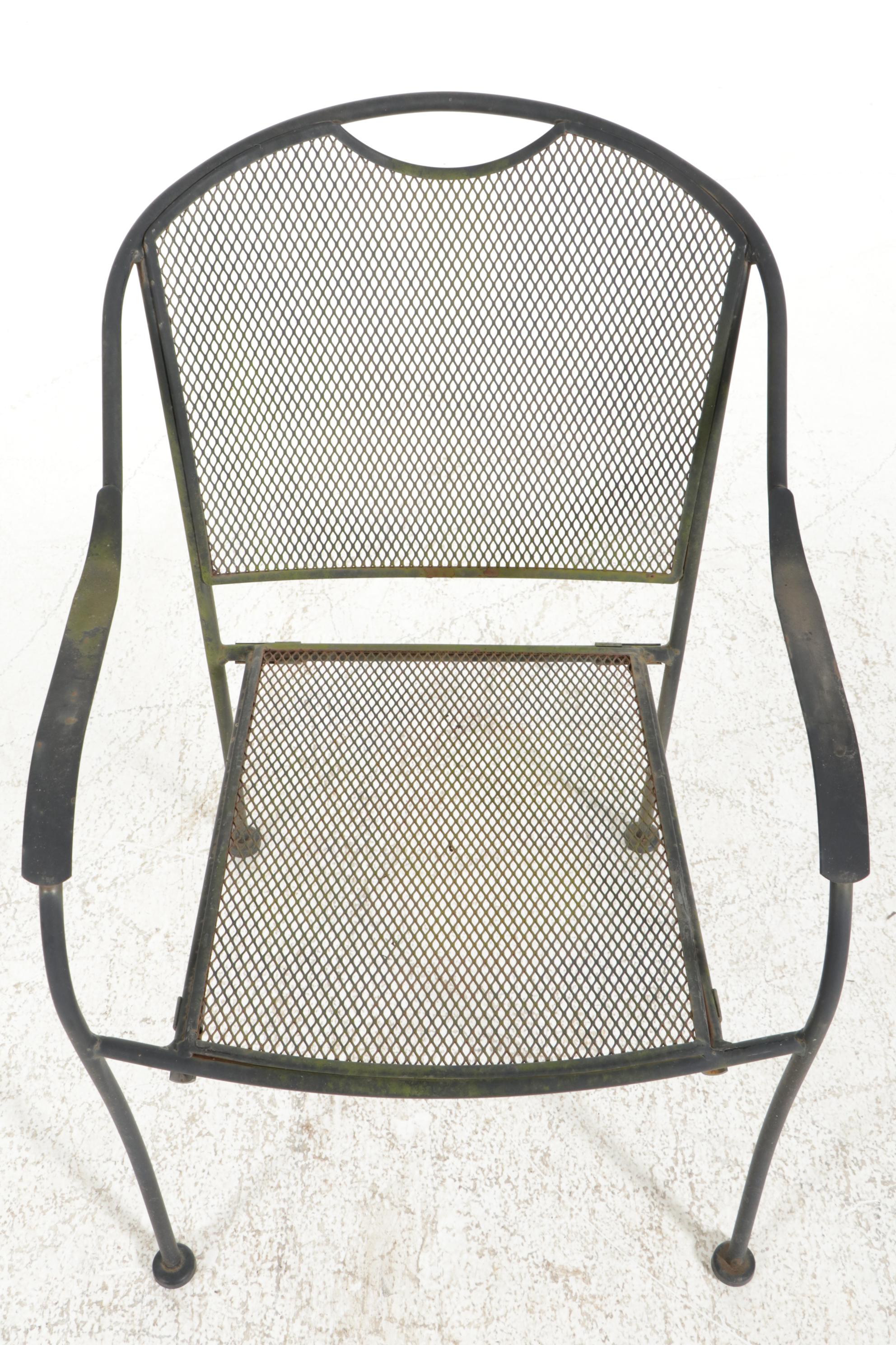 Pair of Wrought Iron Patio Tables with Six Chairs, Mid-20th Century