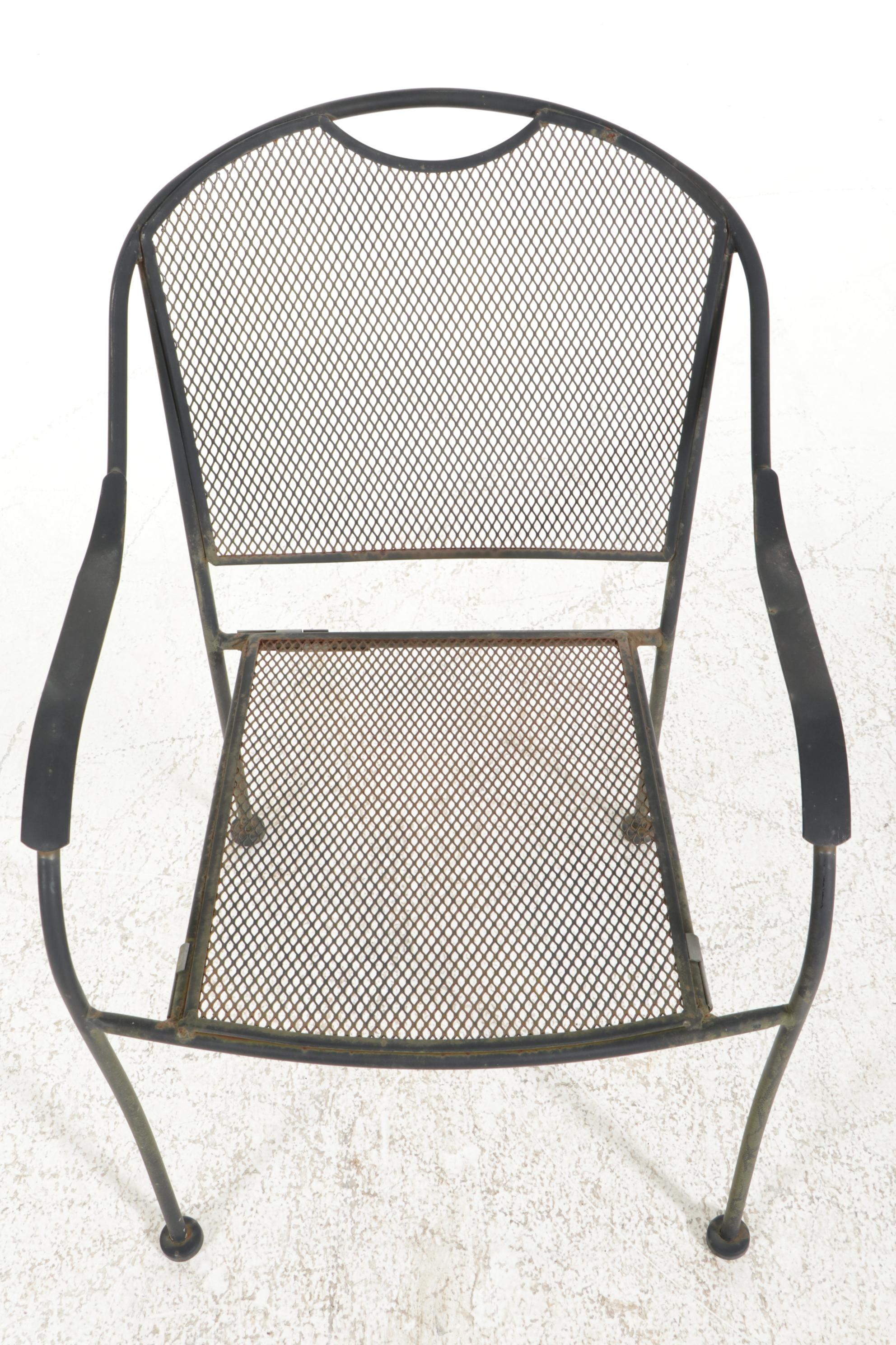 Pair of Wrought Iron Patio Tables with Six Chairs, Mid-20th Century