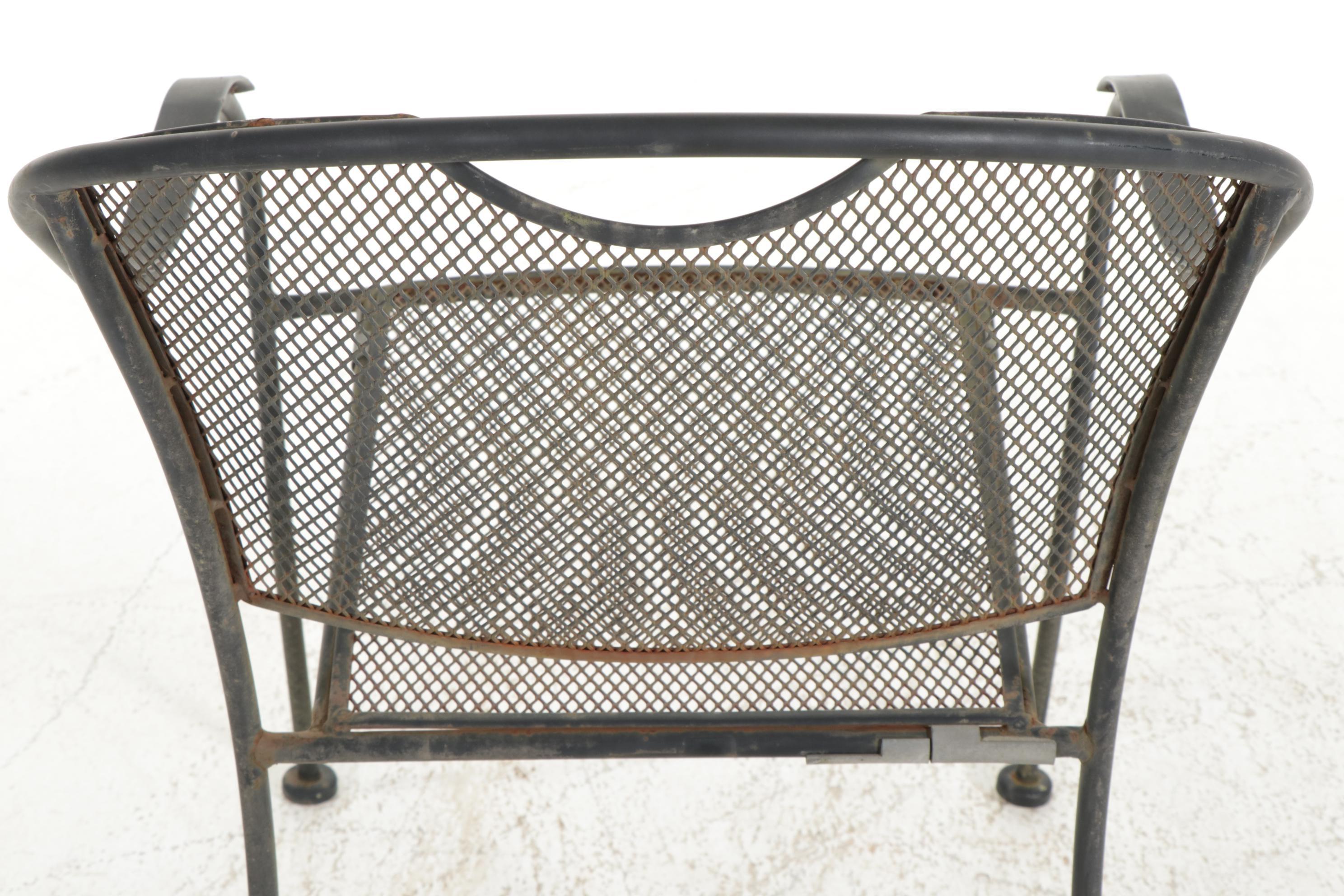Pair of Wrought Iron Patio Tables with Six Chairs, Mid-20th Century