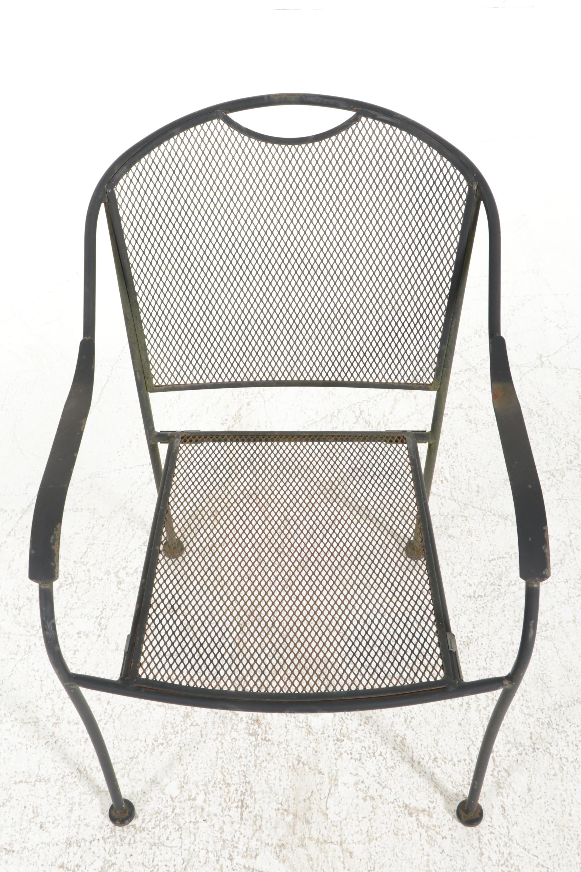 Pair of Wrought Iron Patio Tables with Six Chairs, Mid-20th Century