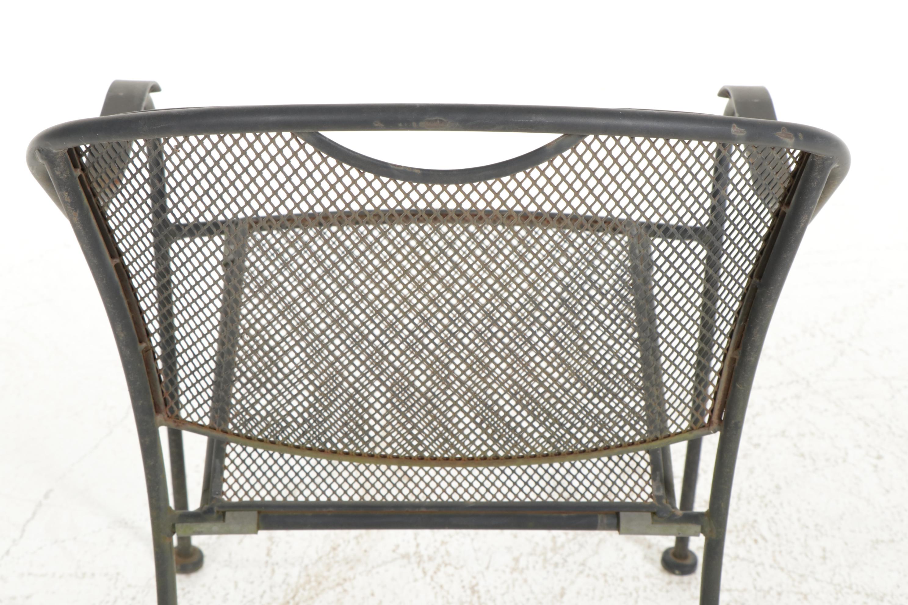Pair of Wrought Iron Patio Tables with Six Chairs, Mid-20th Century