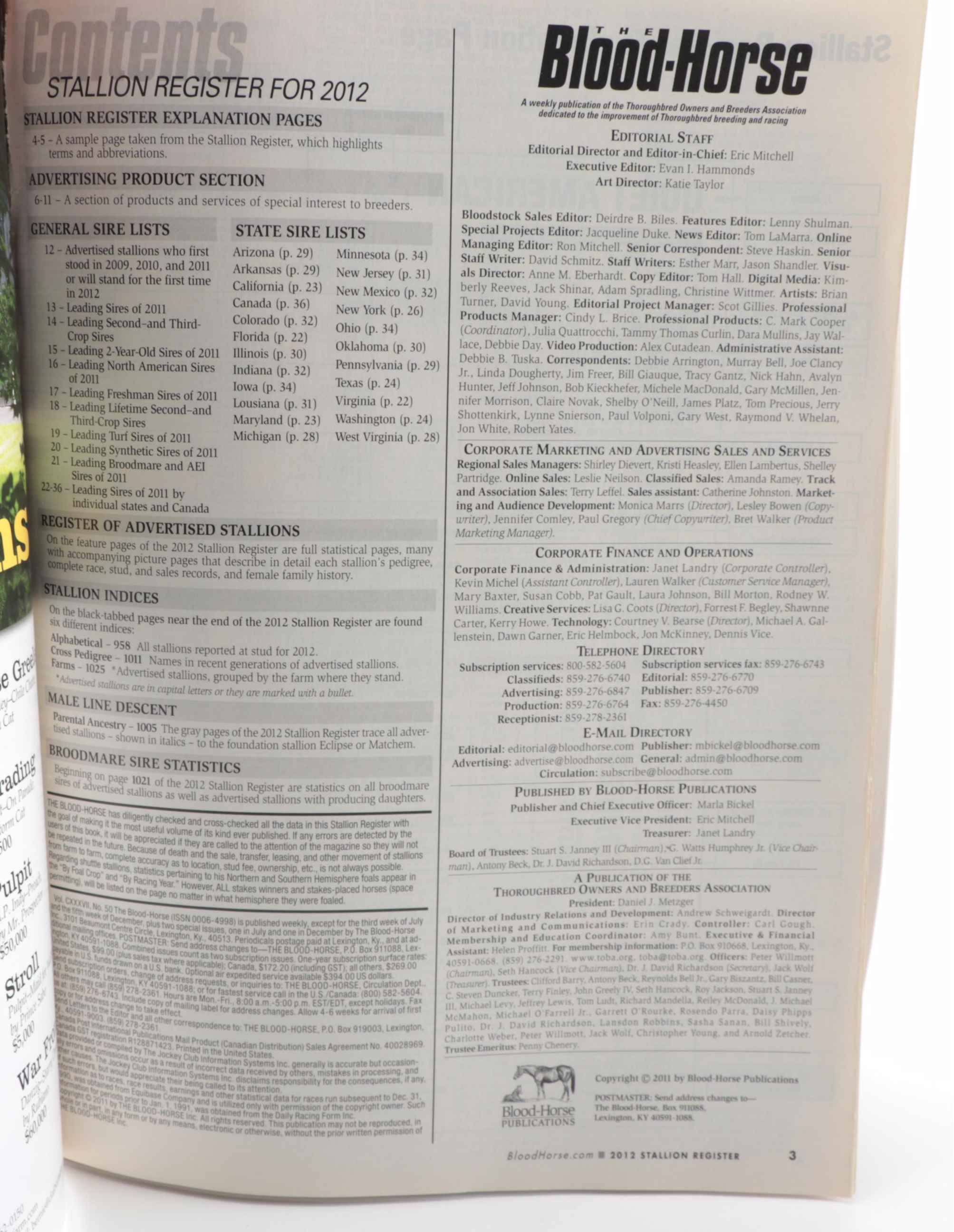 "The Blood-Horse Stallion Register," 2008–2012