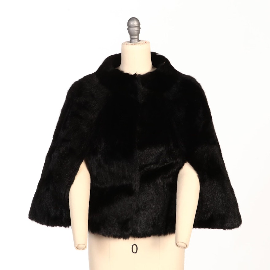 Black Calf Fur Capelet with Arm Slits