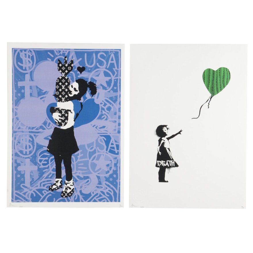 Death NYC Pop Art Graphic Prints "Banks Bomb Girl" and "Balloon Pumpkin," 2020