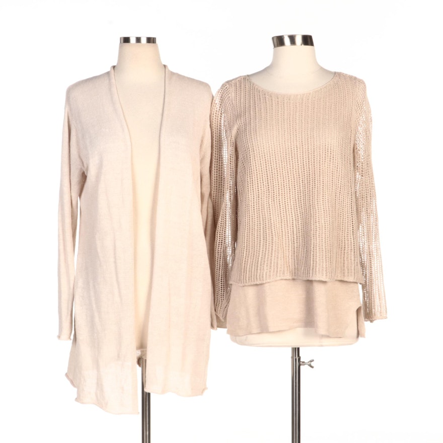 Eileen Fisher Loose Knit Sweater and Open Front Cardigan