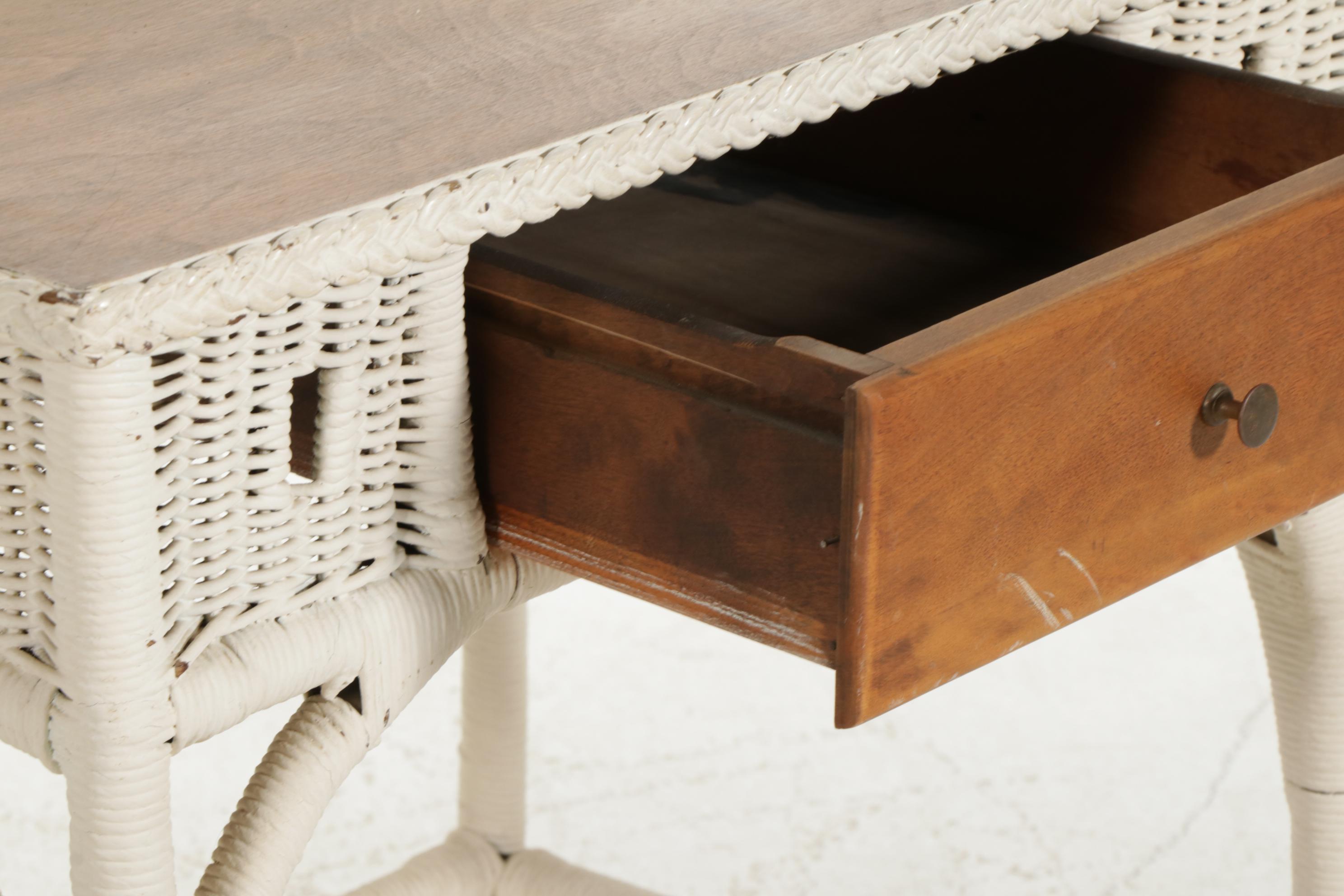 Kaltex Furniture Wood and Wicker Desk with Chair, Mid to Late 20th Century