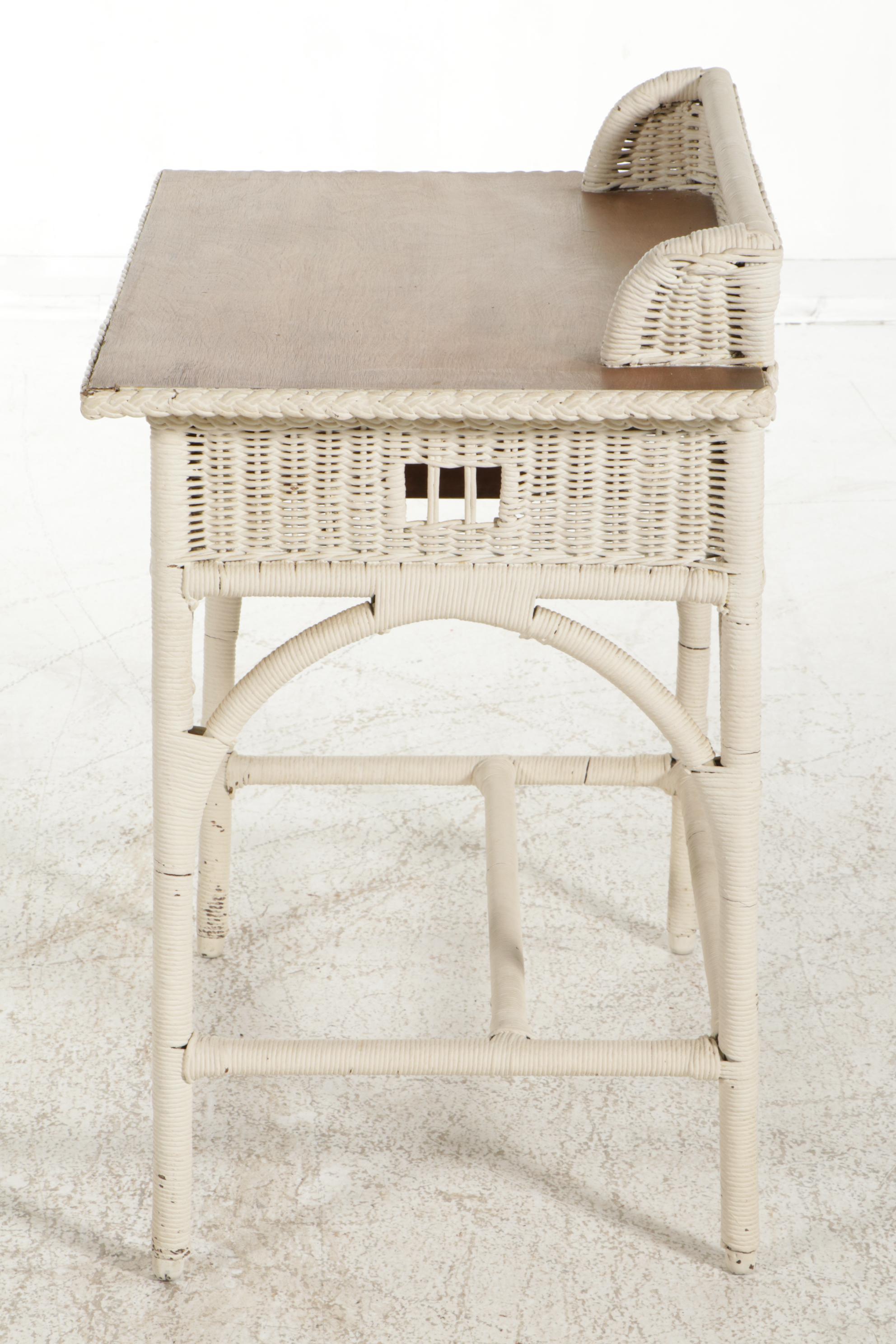 Kaltex Furniture Wood and Wicker Desk with Chair, Mid to Late 20th Century