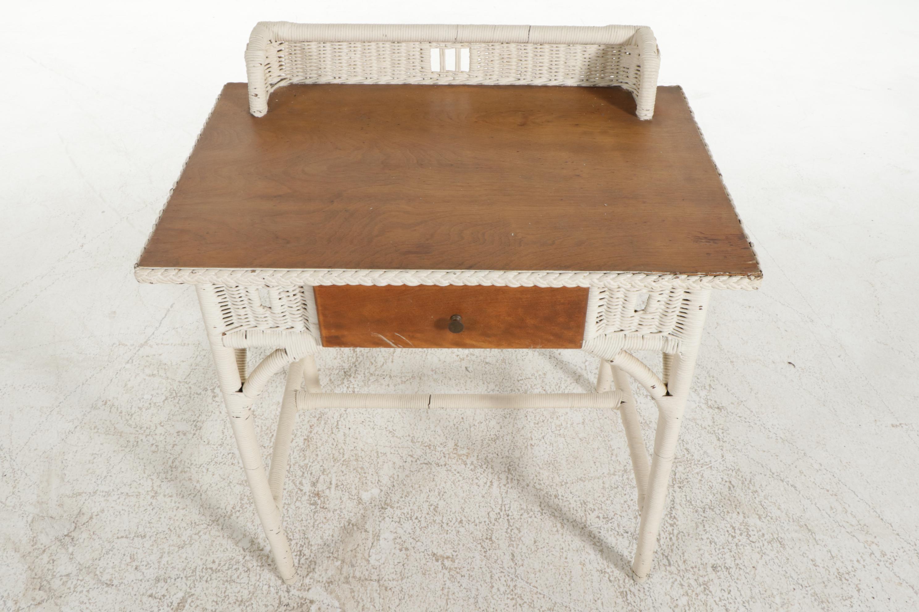 Kaltex Furniture Wood and Wicker Desk with Chair, Mid to Late 20th Century