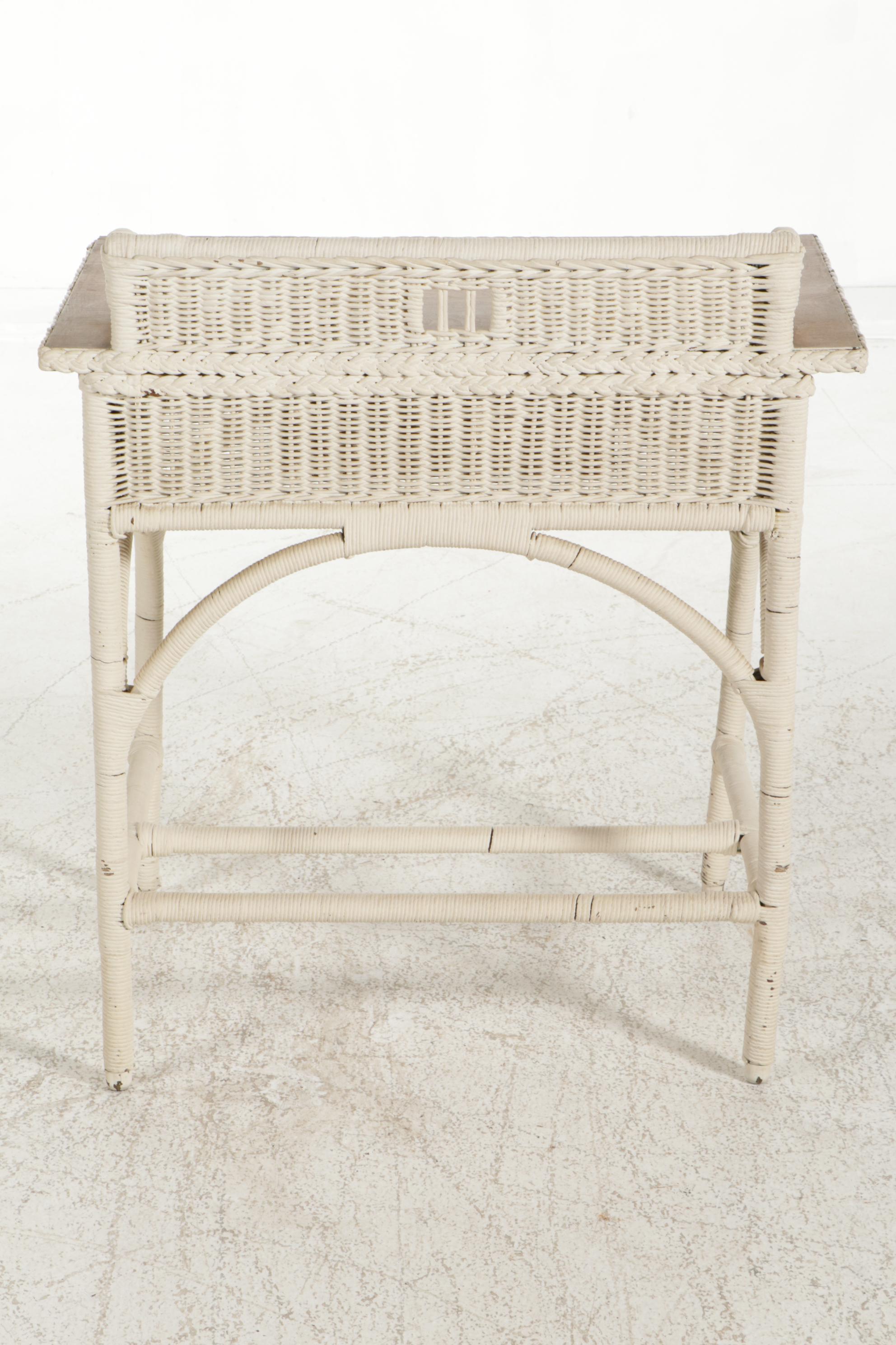 Kaltex Furniture Wood and Wicker Desk with Chair, Mid to Late 20th Century