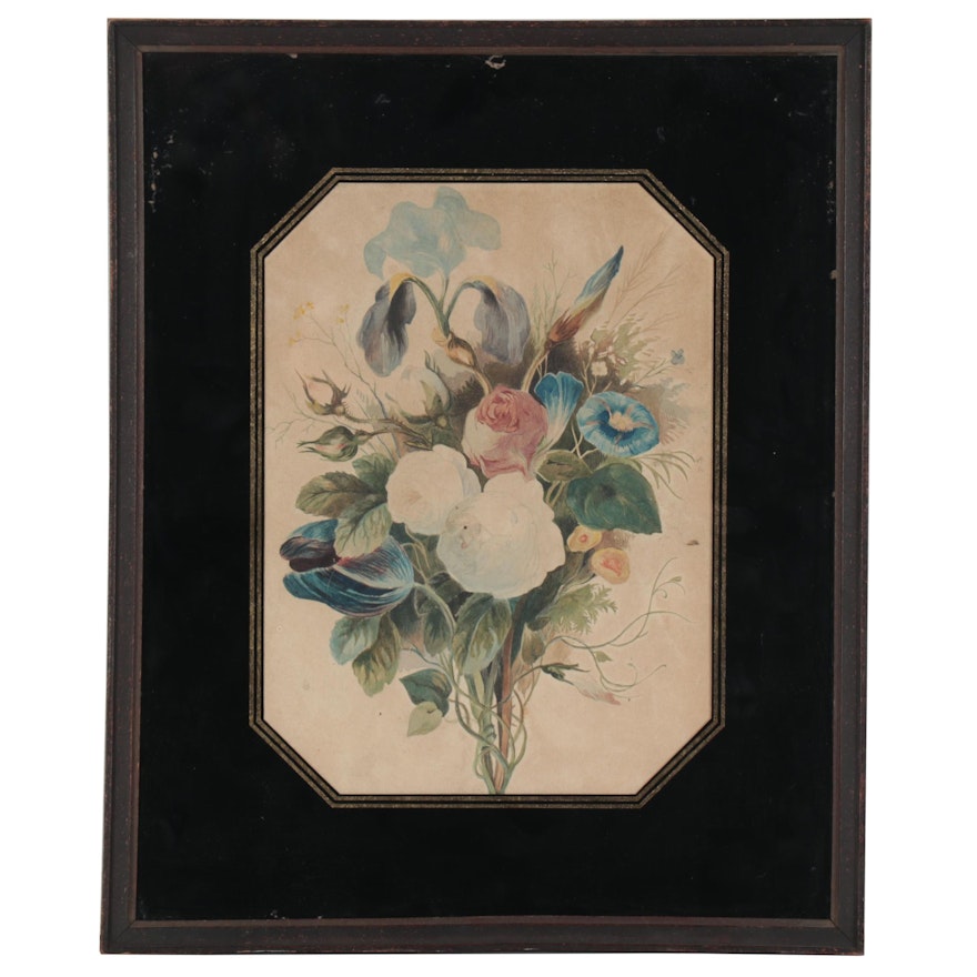Floral Bouquet Watercolor Painting, Early 20th Century