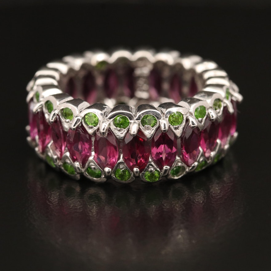 Sterling Garnet and Diopside Eternity Band
