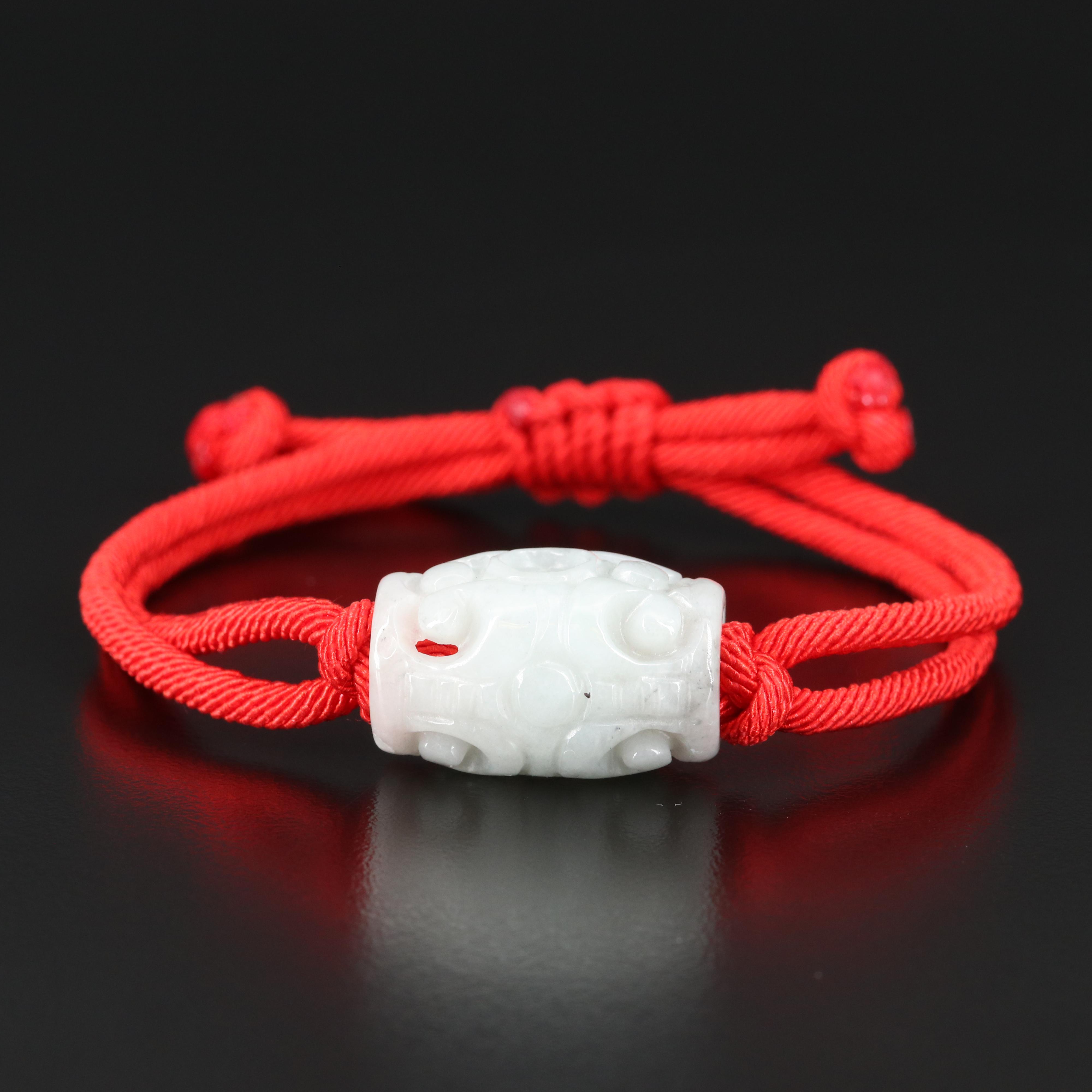 Asian Inspired Carved Jadeite Adjustable Bracelet