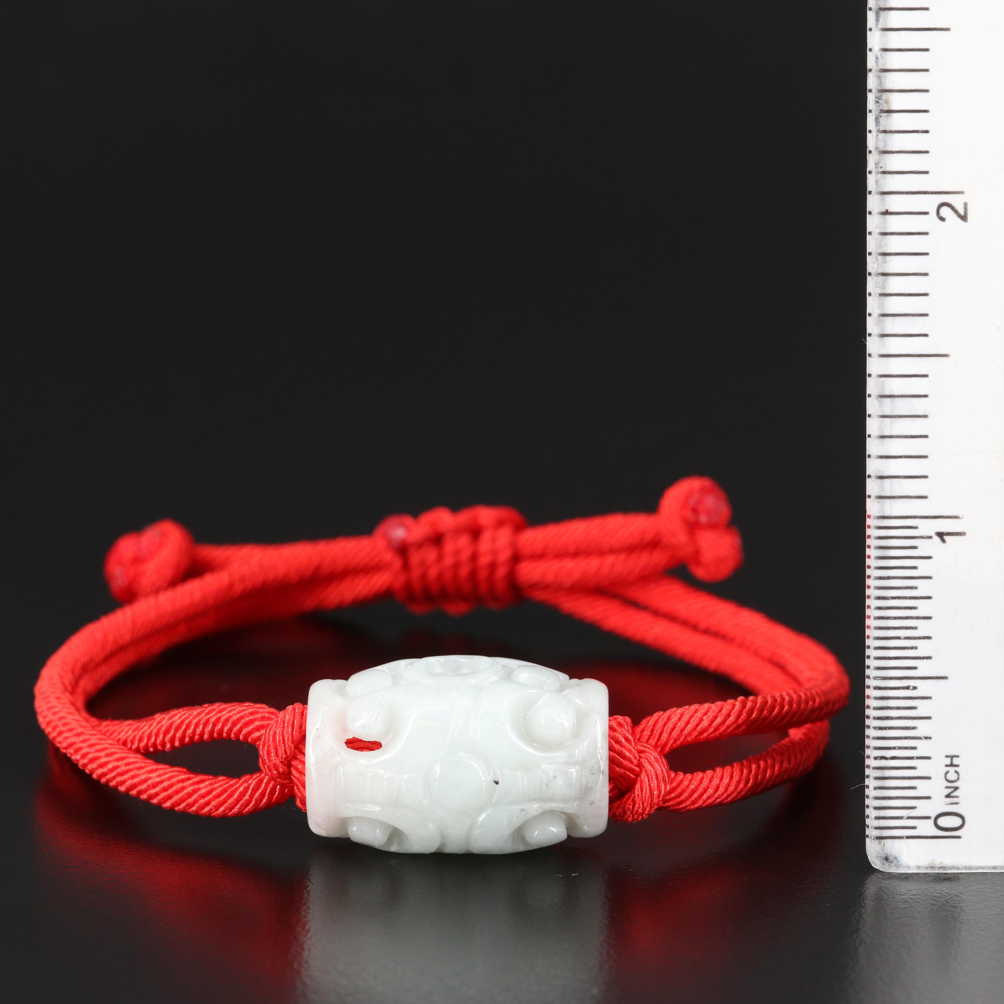 Asian Inspired Carved Jadeite Adjustable Bracelet