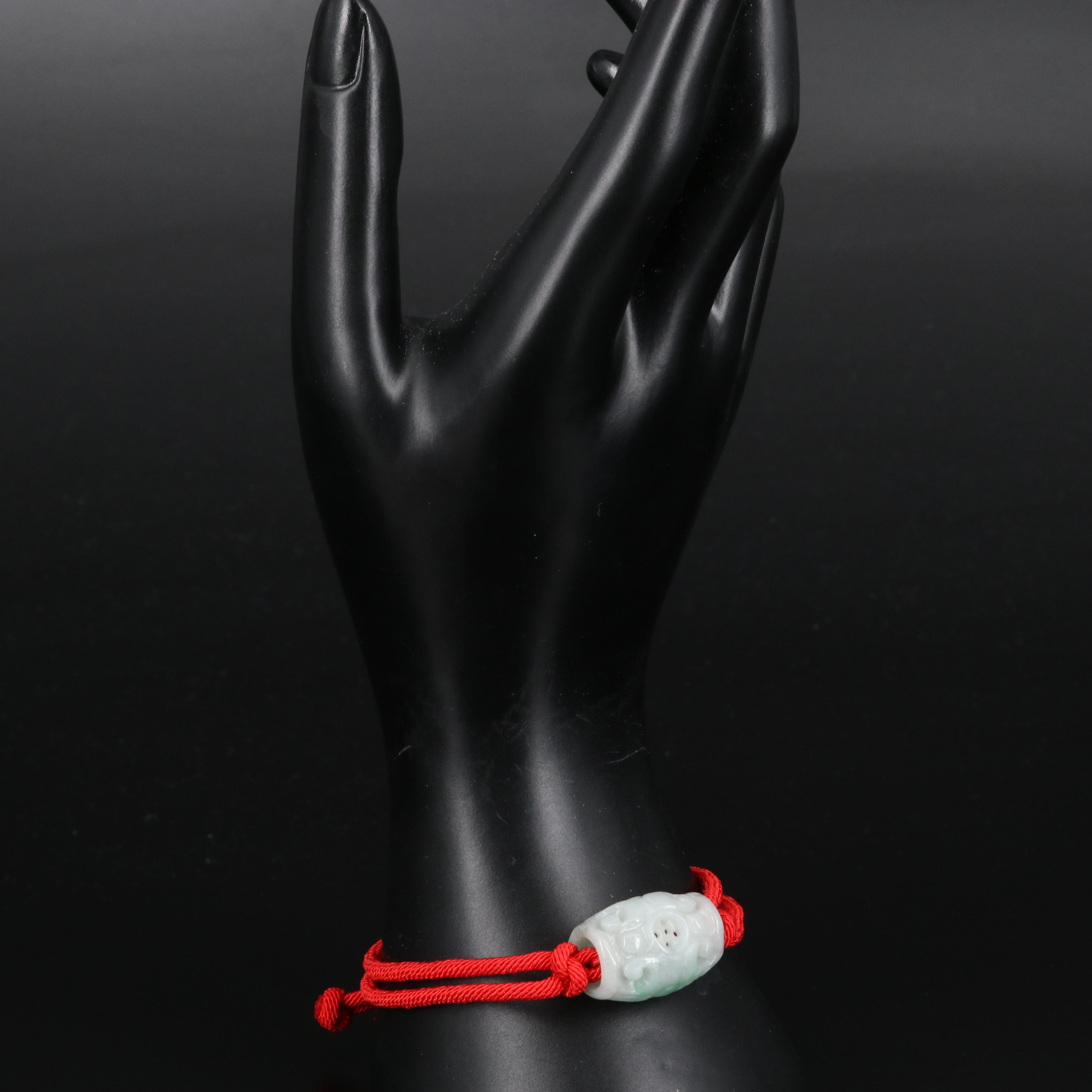 Asian Inspired Carved Jadeite Adjustable Bracelet