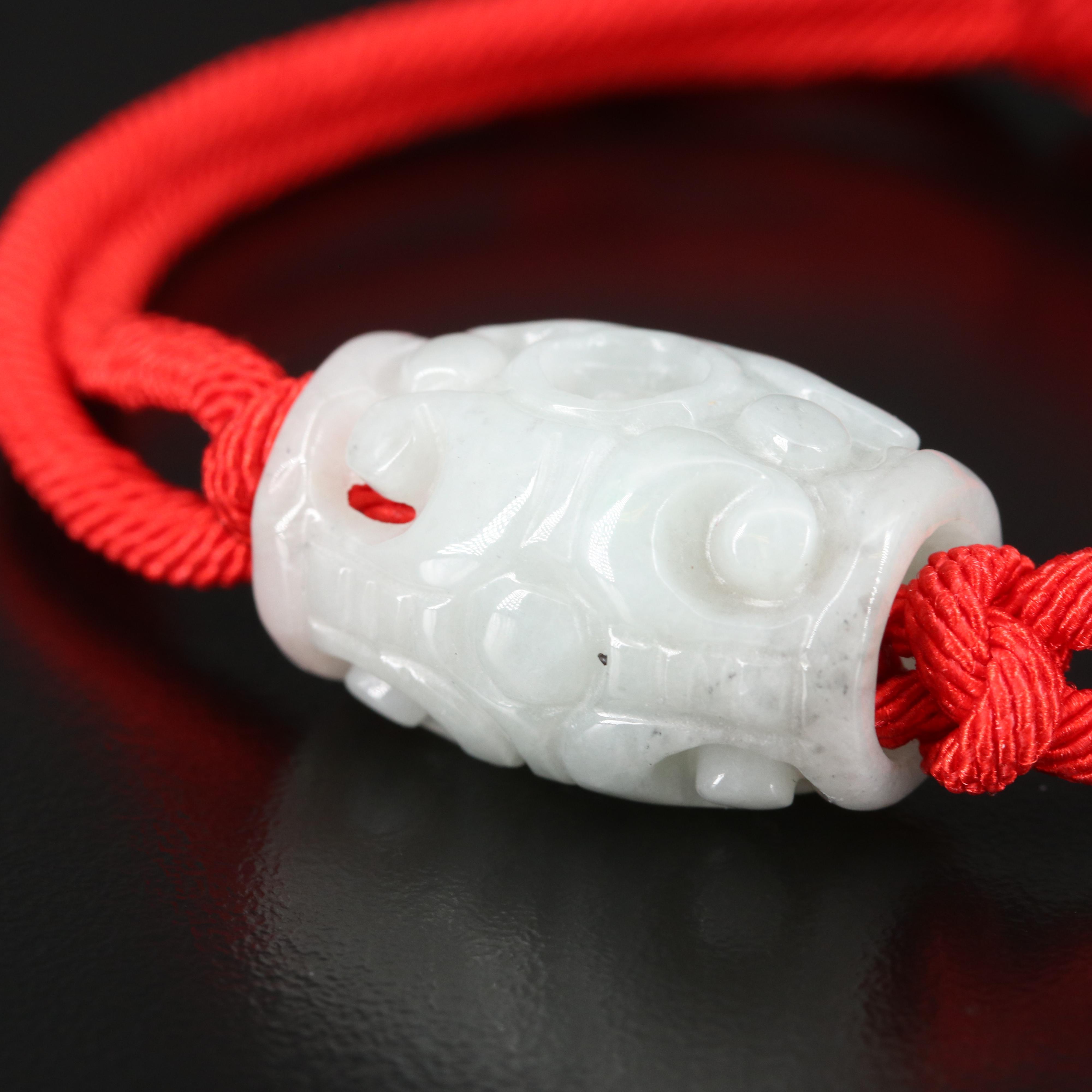 Asian Inspired Carved Jadeite Adjustable Bracelet