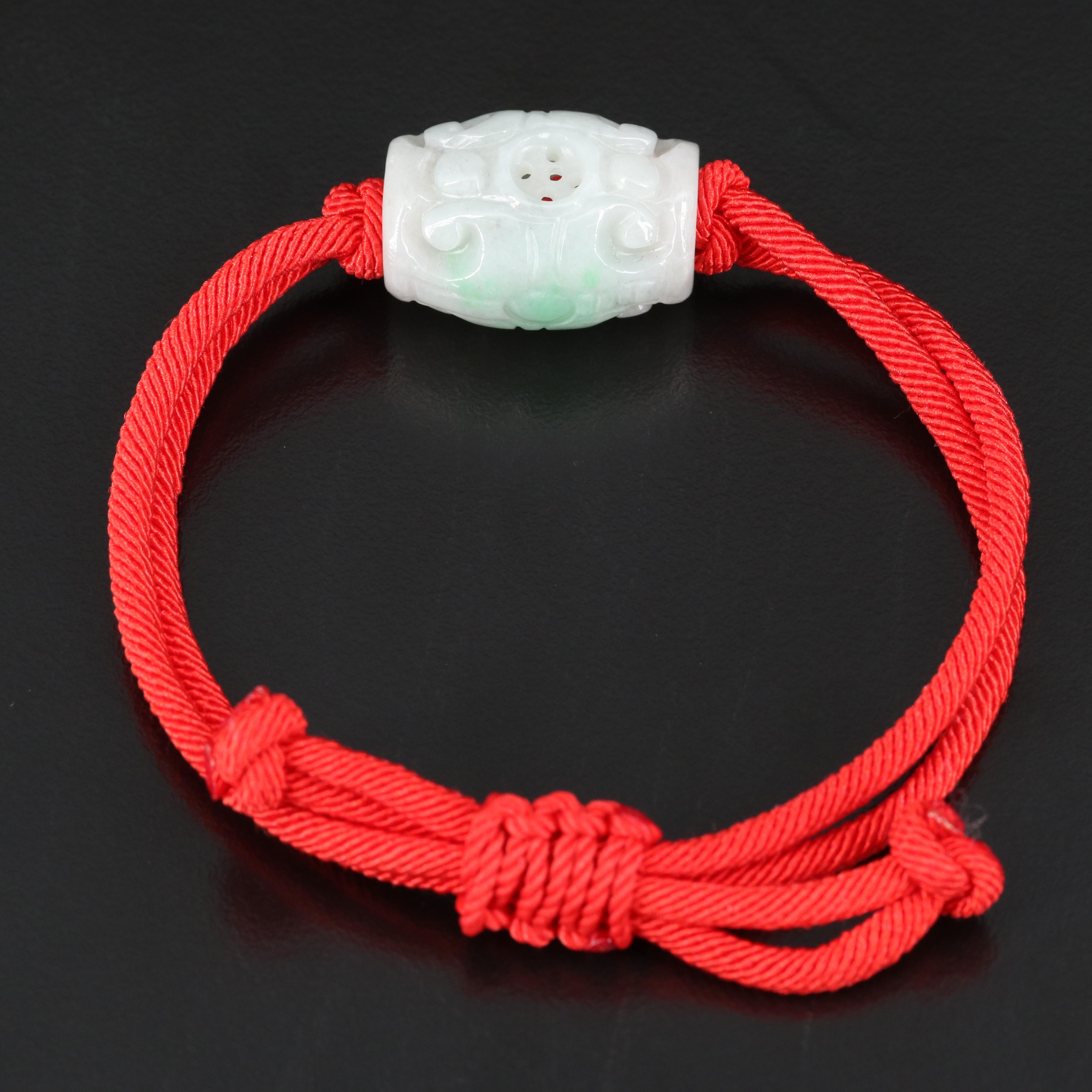 Asian Inspired Carved Jadeite Adjustable Bracelet
