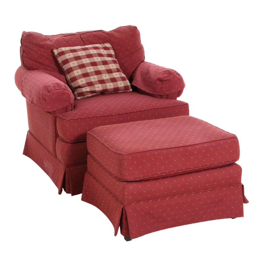 J. Royale Fabric Upholstered Armchair and Ottoman, Late 20th Century