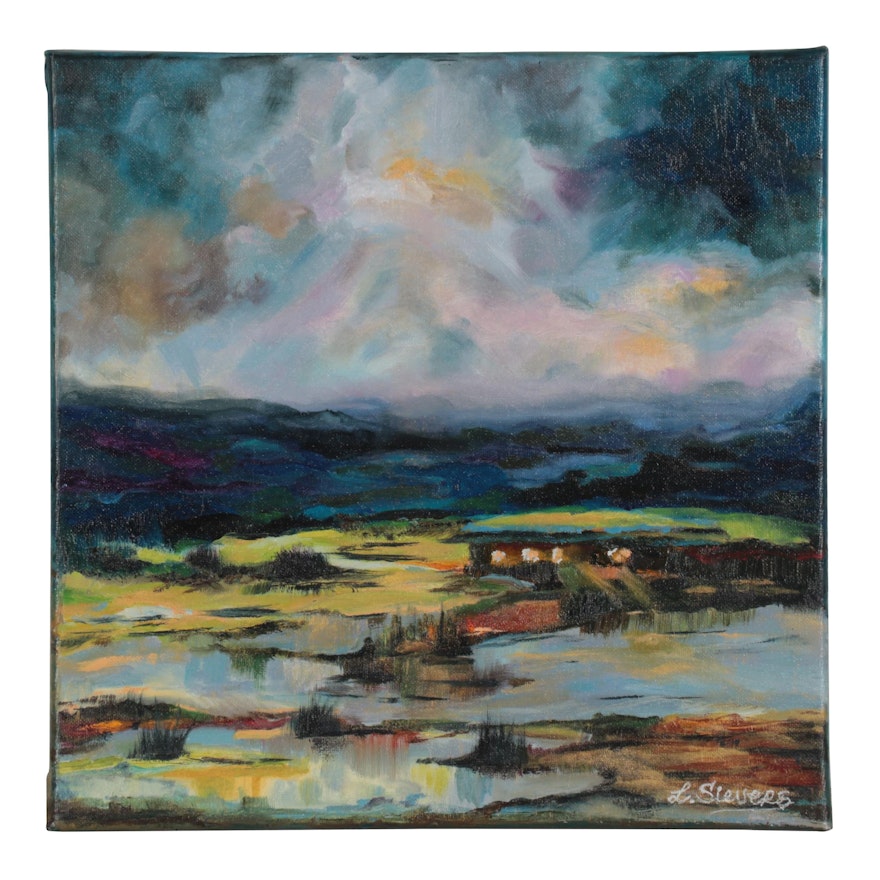 Larissa Sievers Oil Painting "Landscape with Sunset," 2021