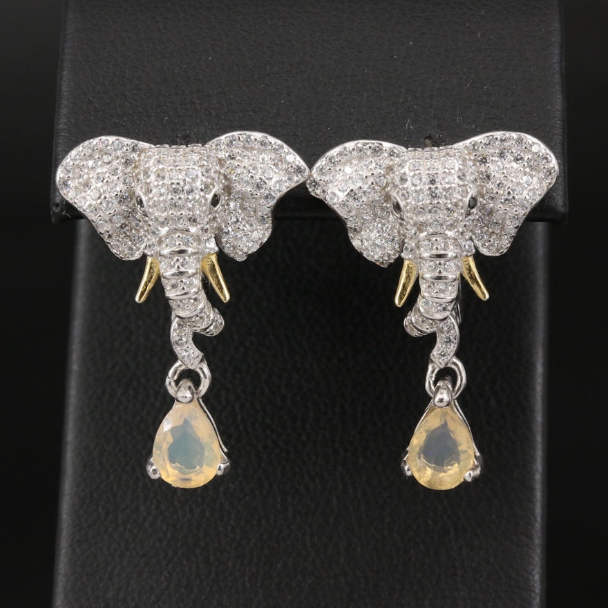 Sterling Cubic Zirconia Elephant Earrings with Drops