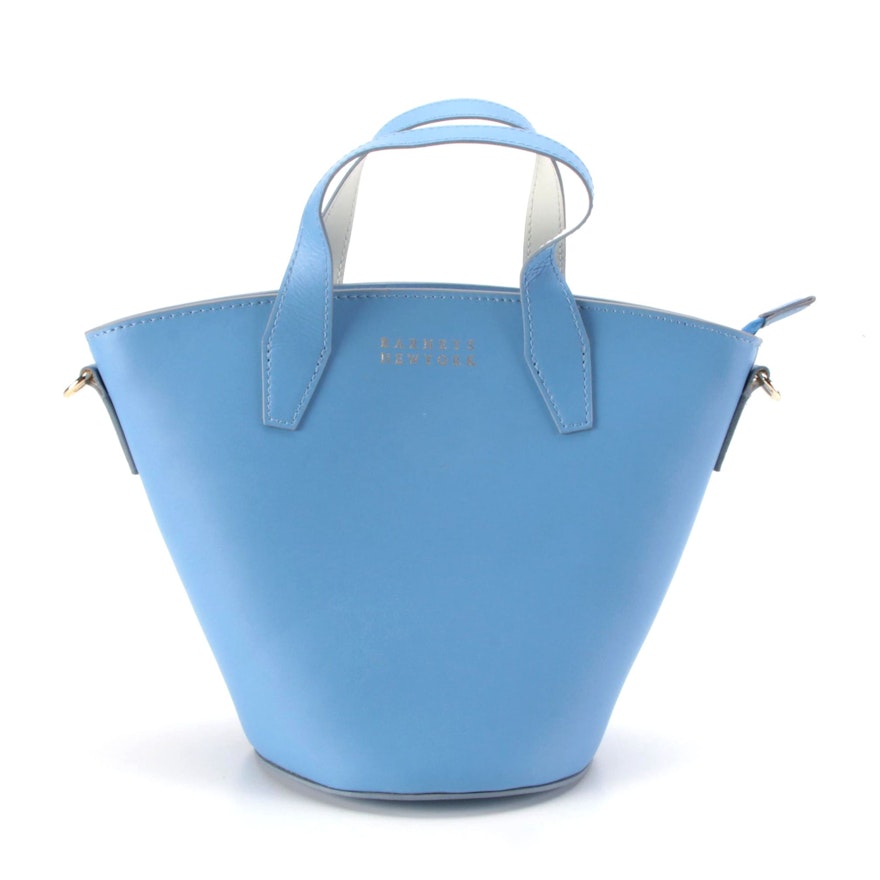 Barneys New York Two-Way Bucket Bag in Light Blue Leather