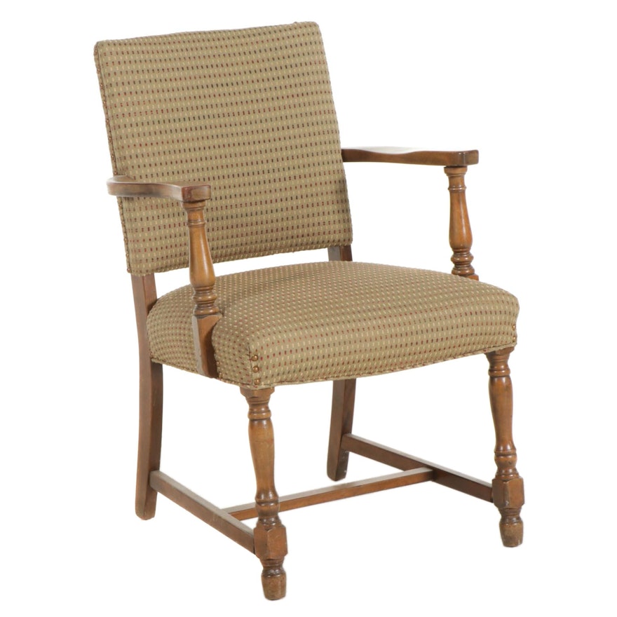 Wood Armchair with Fabric Upholstery, 20th Century