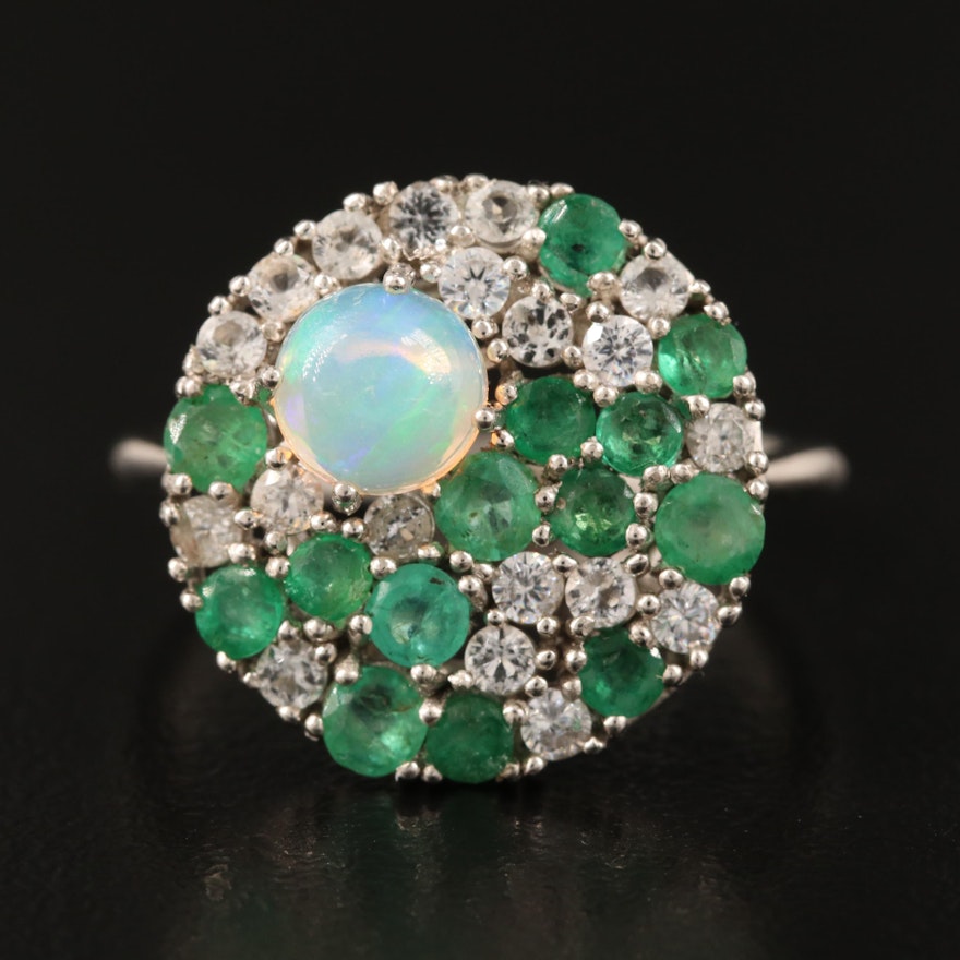 Sterling Opal, Emerald and Topaz Ring
