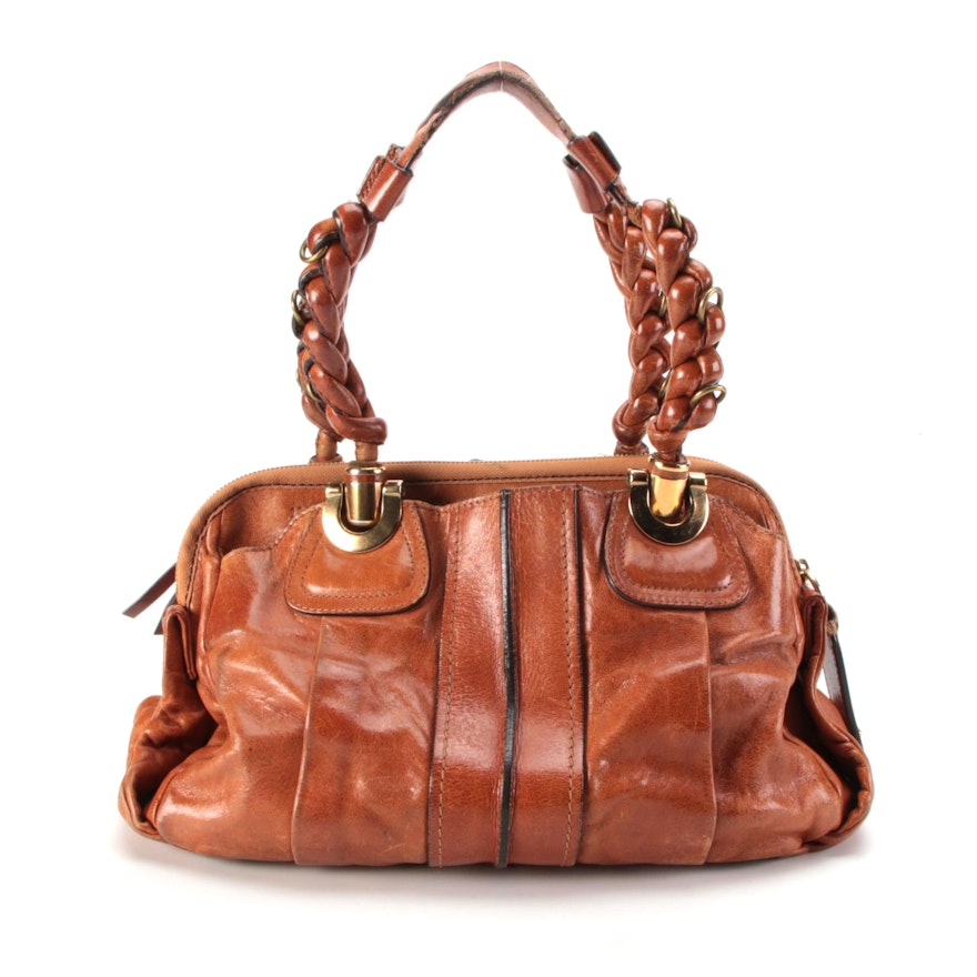 Chloé Heloise Satchel in Cognac Leather with Braided Leather Straps