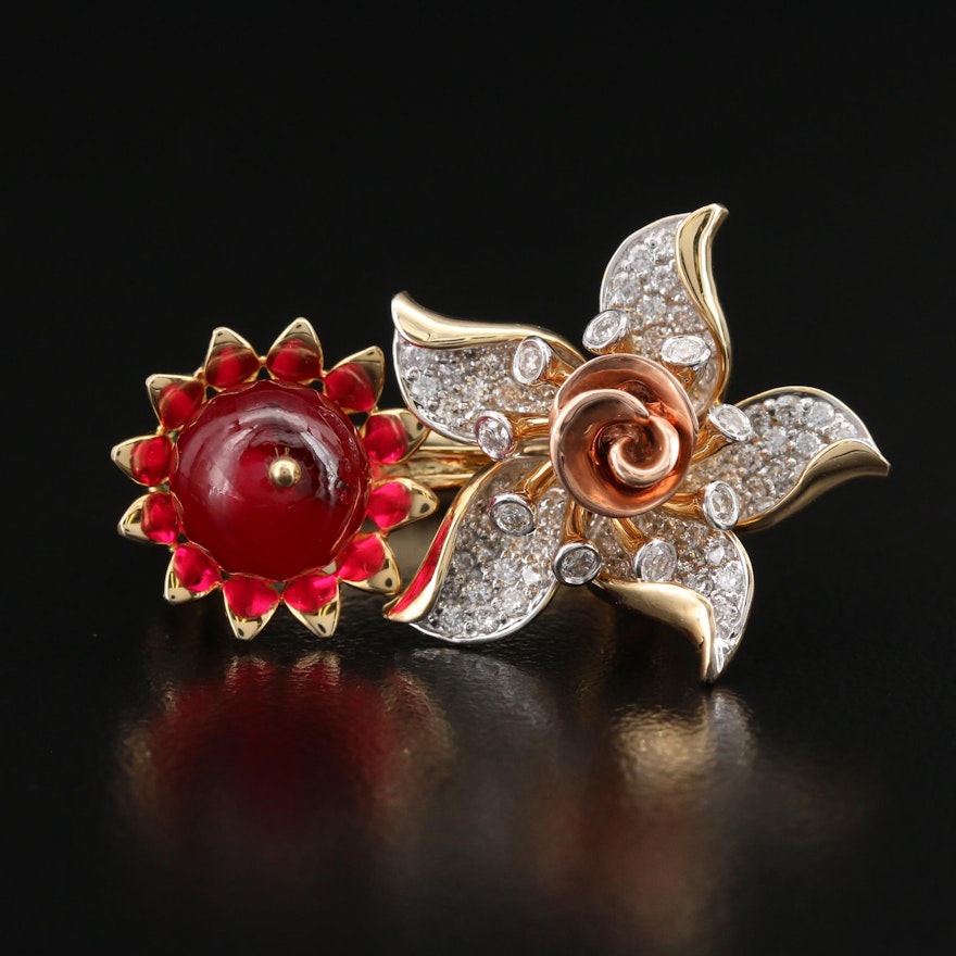 14K Ruby and 1.04 CTW Diamond Floral Ring