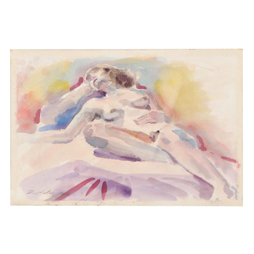 Raymond Zaplatar Double-Sided Watercolor Painting of Female Nude, 2016