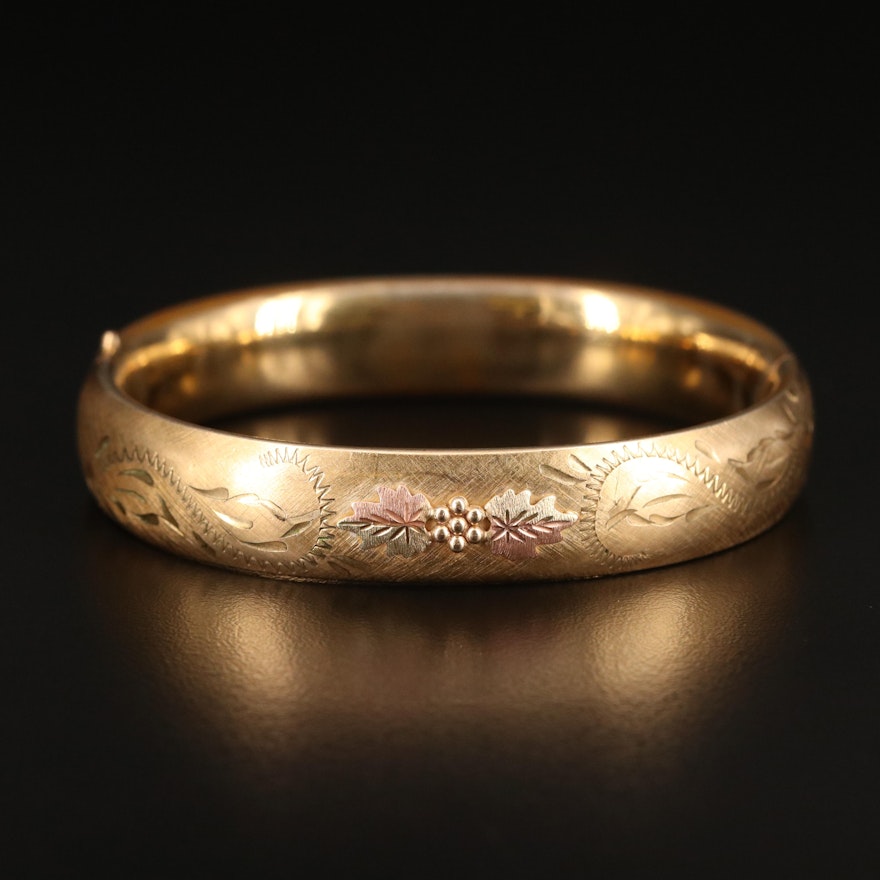 Vintage Gold-Filled Bangle with Foliate Pattern